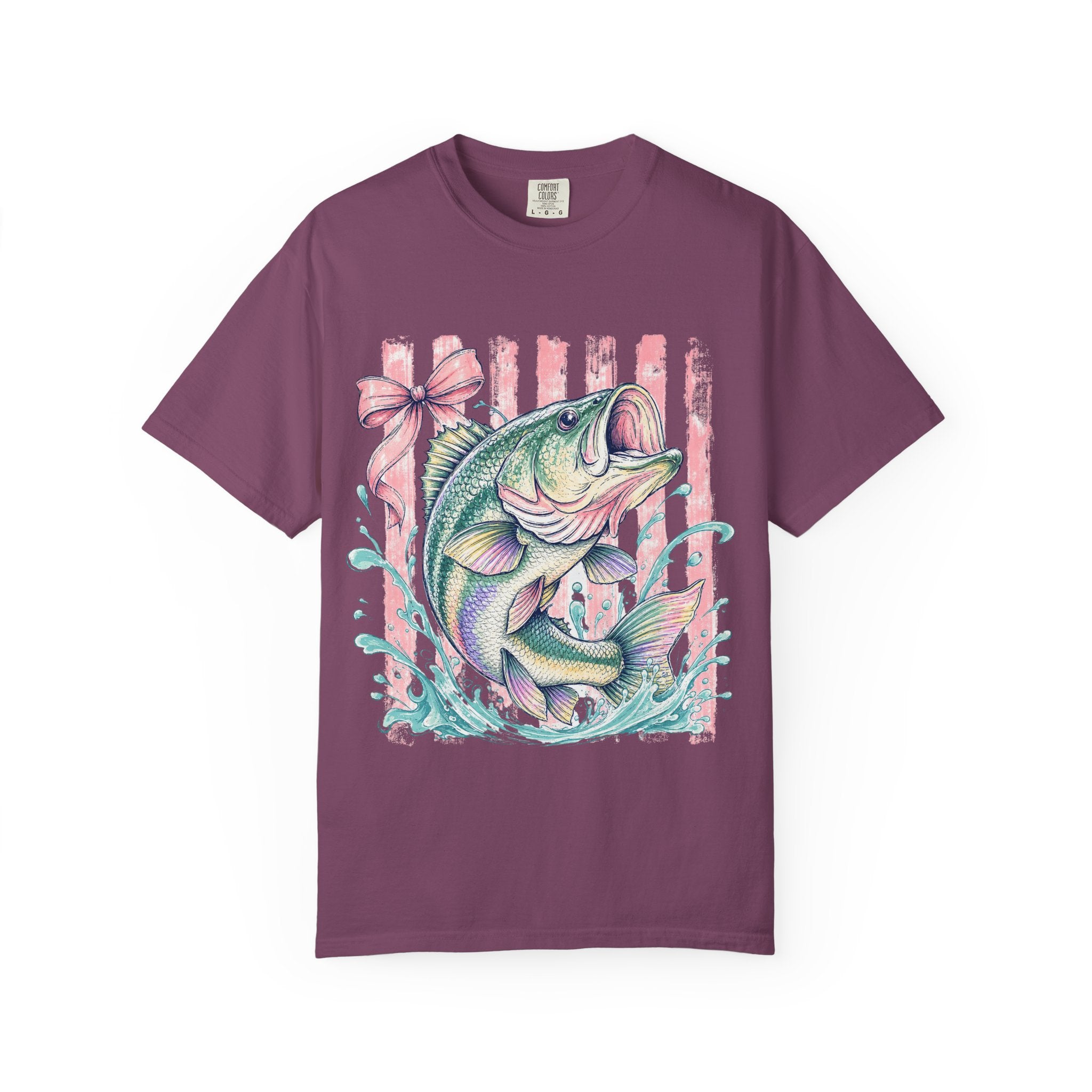 Bass Fish T-Shirt — Pastel Fishing Graphic Tee (Striped Background)