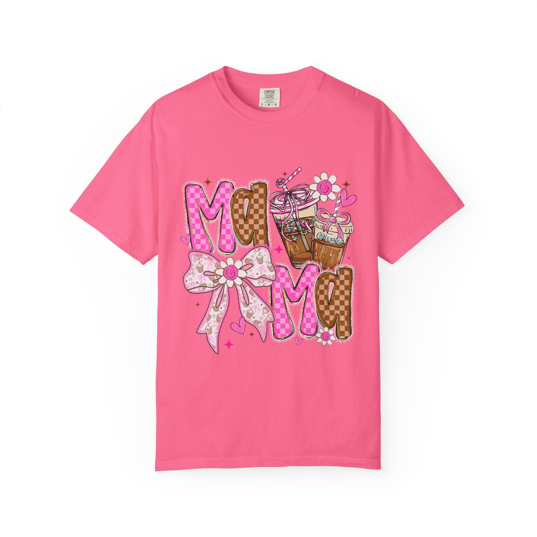 Mama Graphic T-Shirt — Pink Bow & Coffee Cute Mom Tee