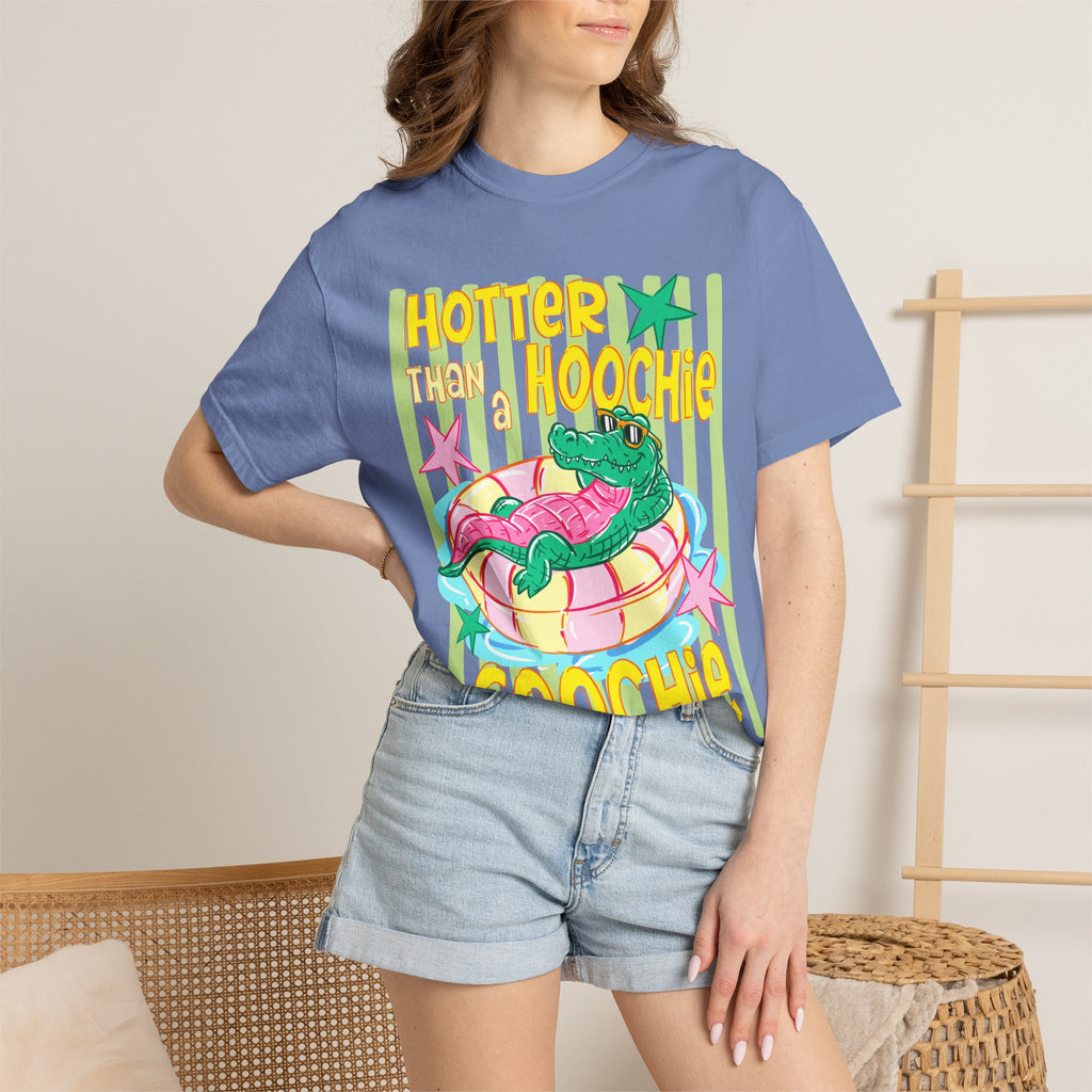 Graphic T-Shirt — “Hotter Than Hoochie Coochie” Retro Pool Float Design
