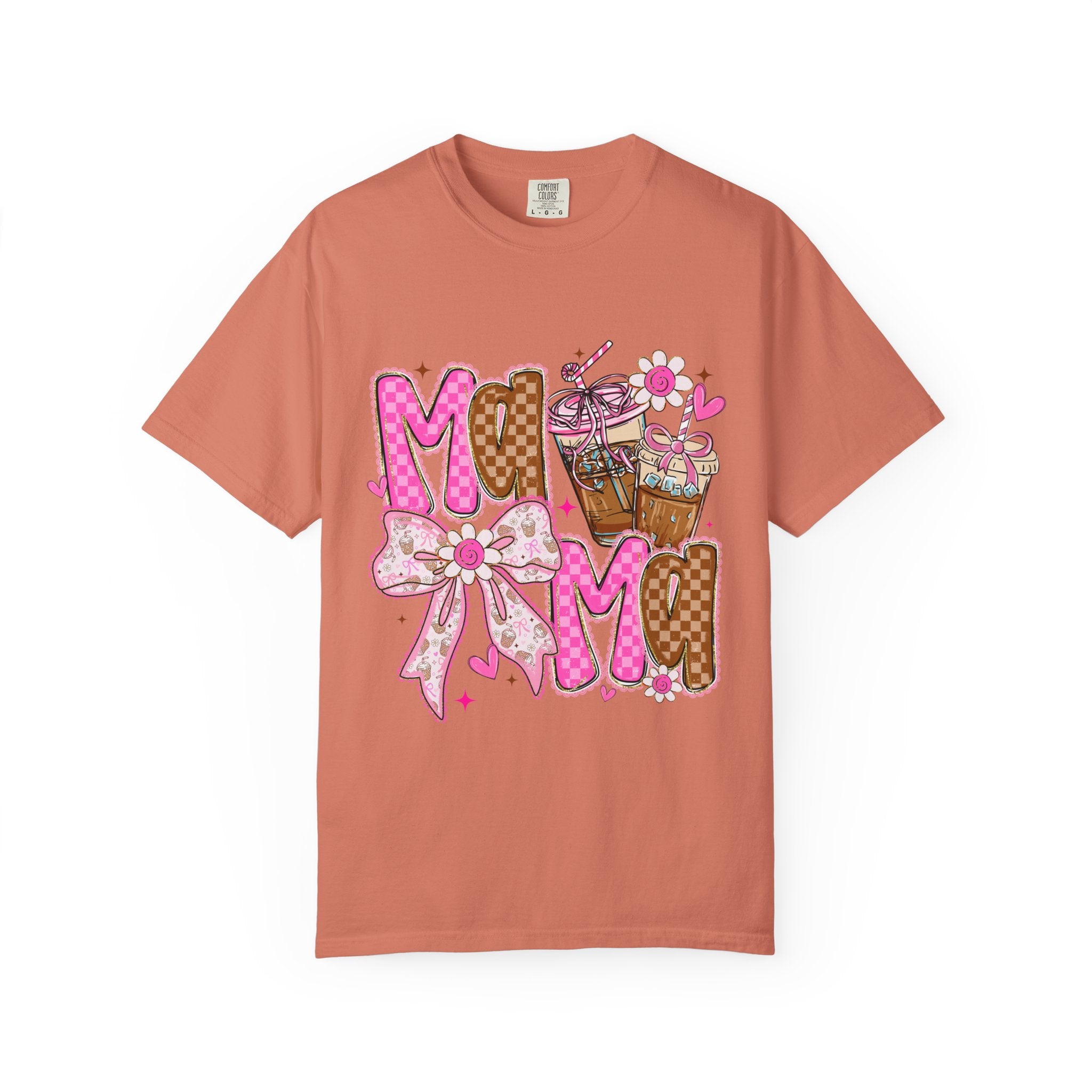 Mama Graphic T-Shirt — Pink Bow & Coffee Cute Mom Tee