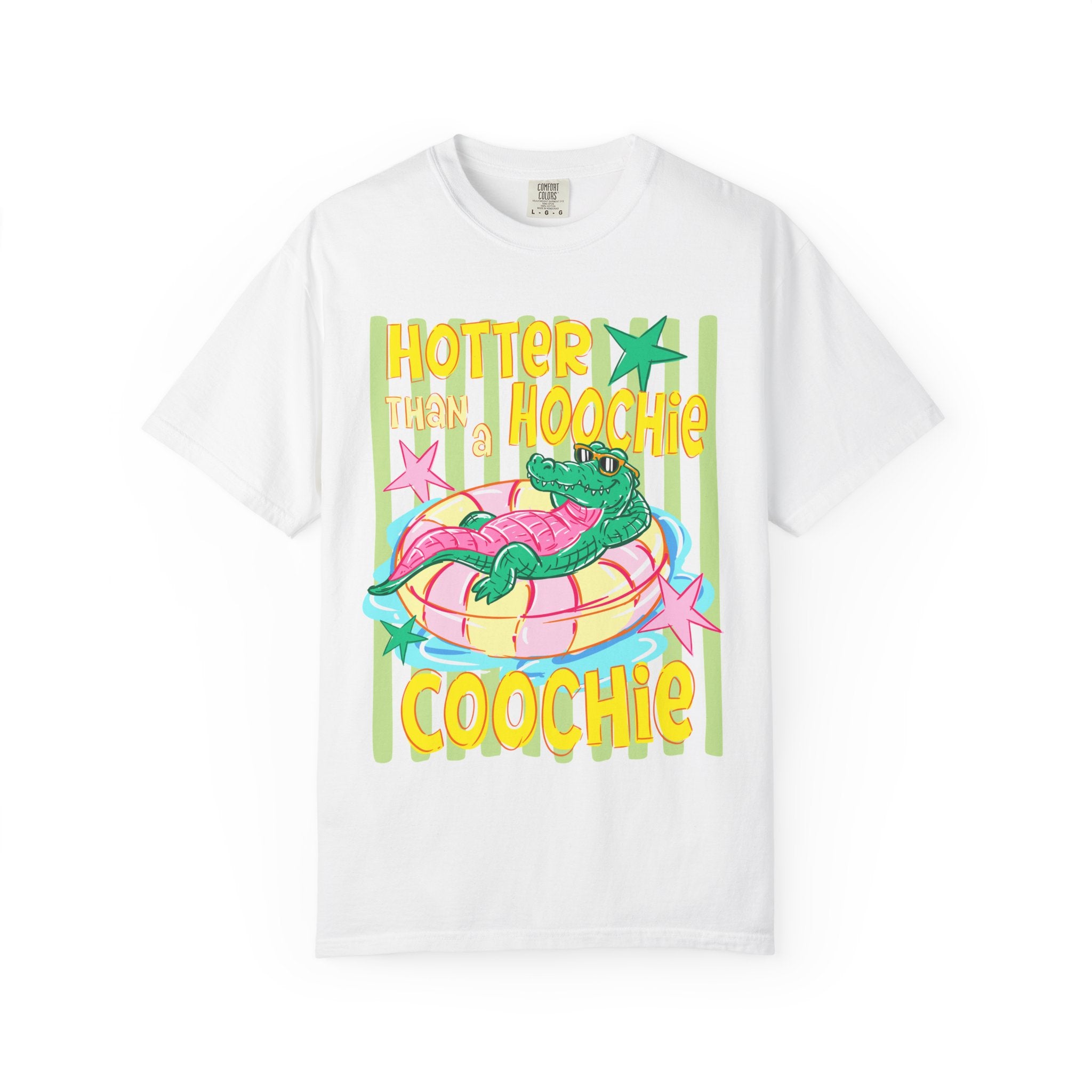 Graphic T-Shirt — “Hotter Than Hoochie Coochie” Retro Pool Float Design