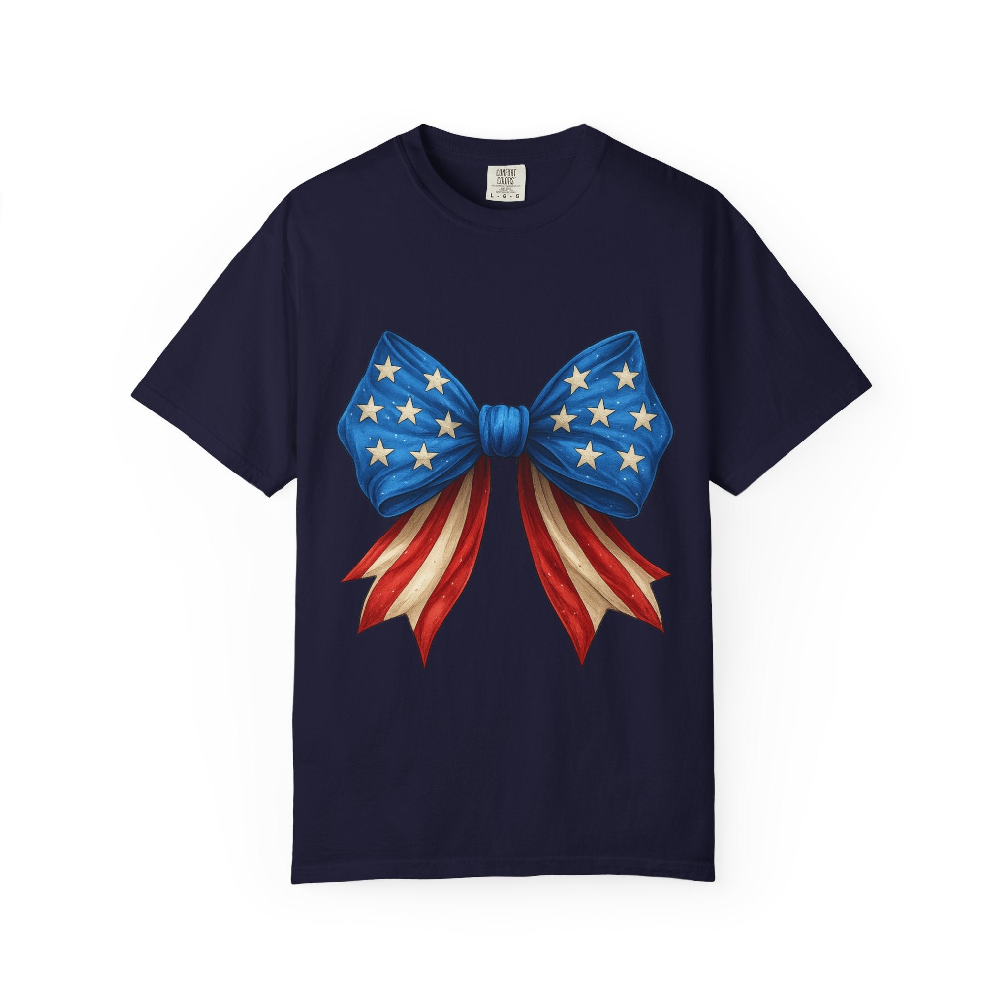 American Flag Bow T-Shirt — Patriotic Stars & Stripes Graphic Tee for Fourth of July