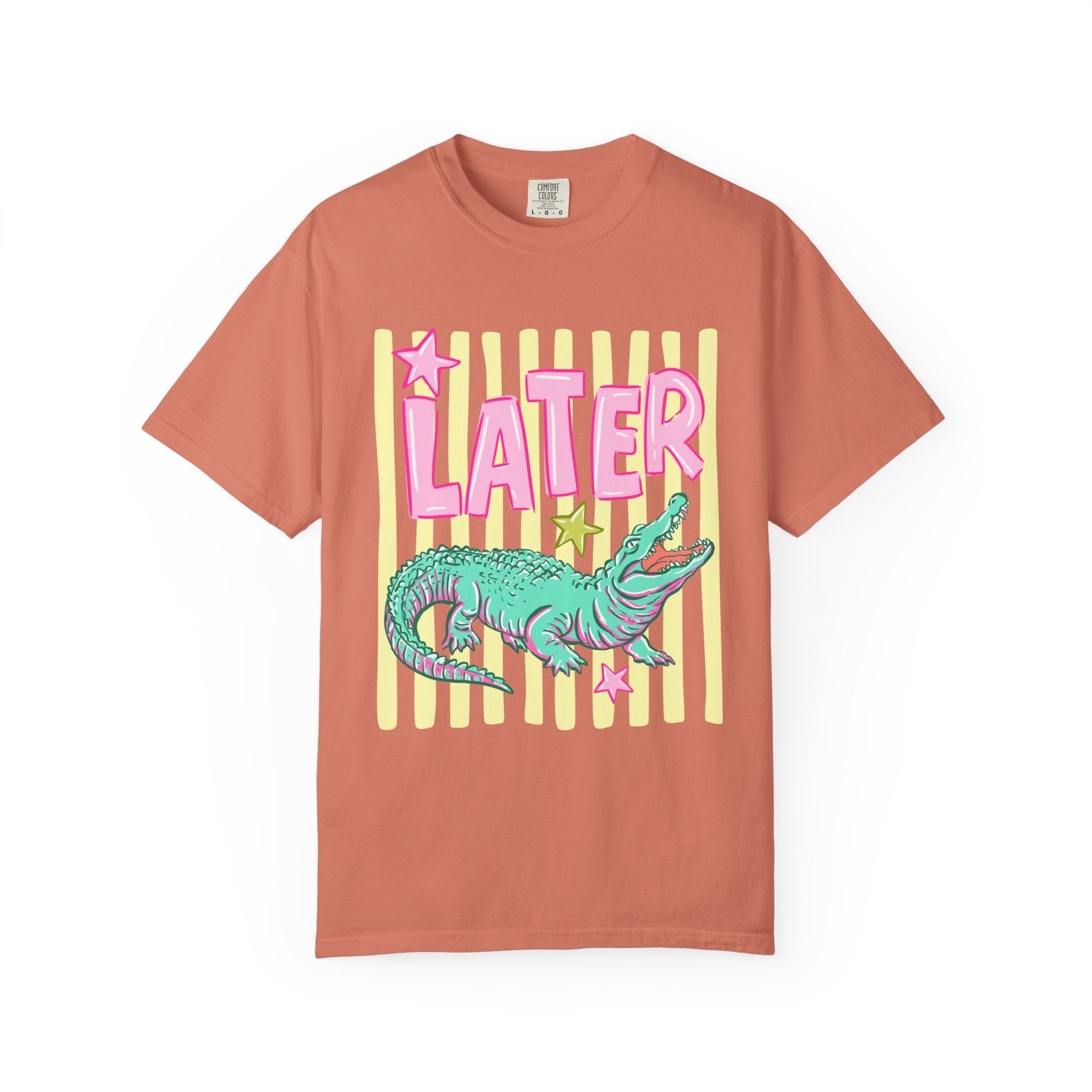 Later Alligator T-Shirt — Retro Neon Crocodile Graphic Tee