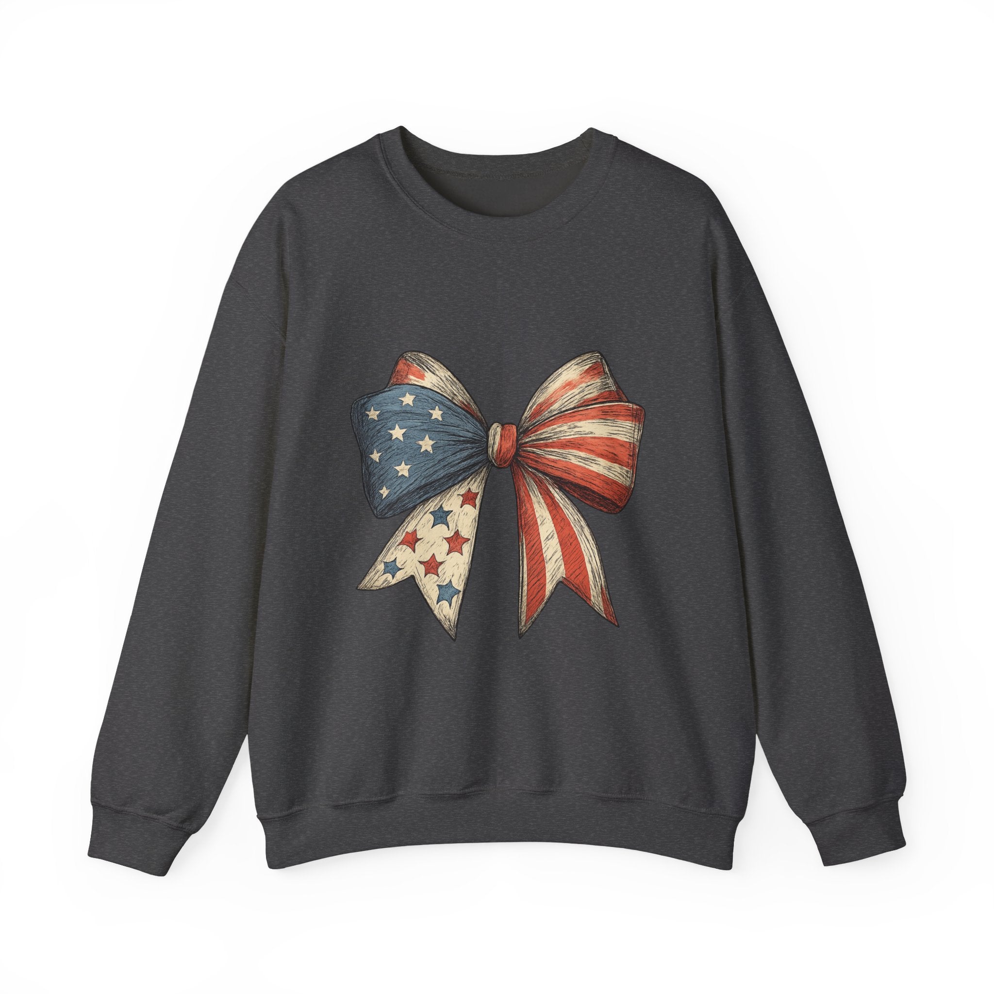 American Flag Bow Crewneck Sweatshirt — Patriotic Stars & Stripes Pullover