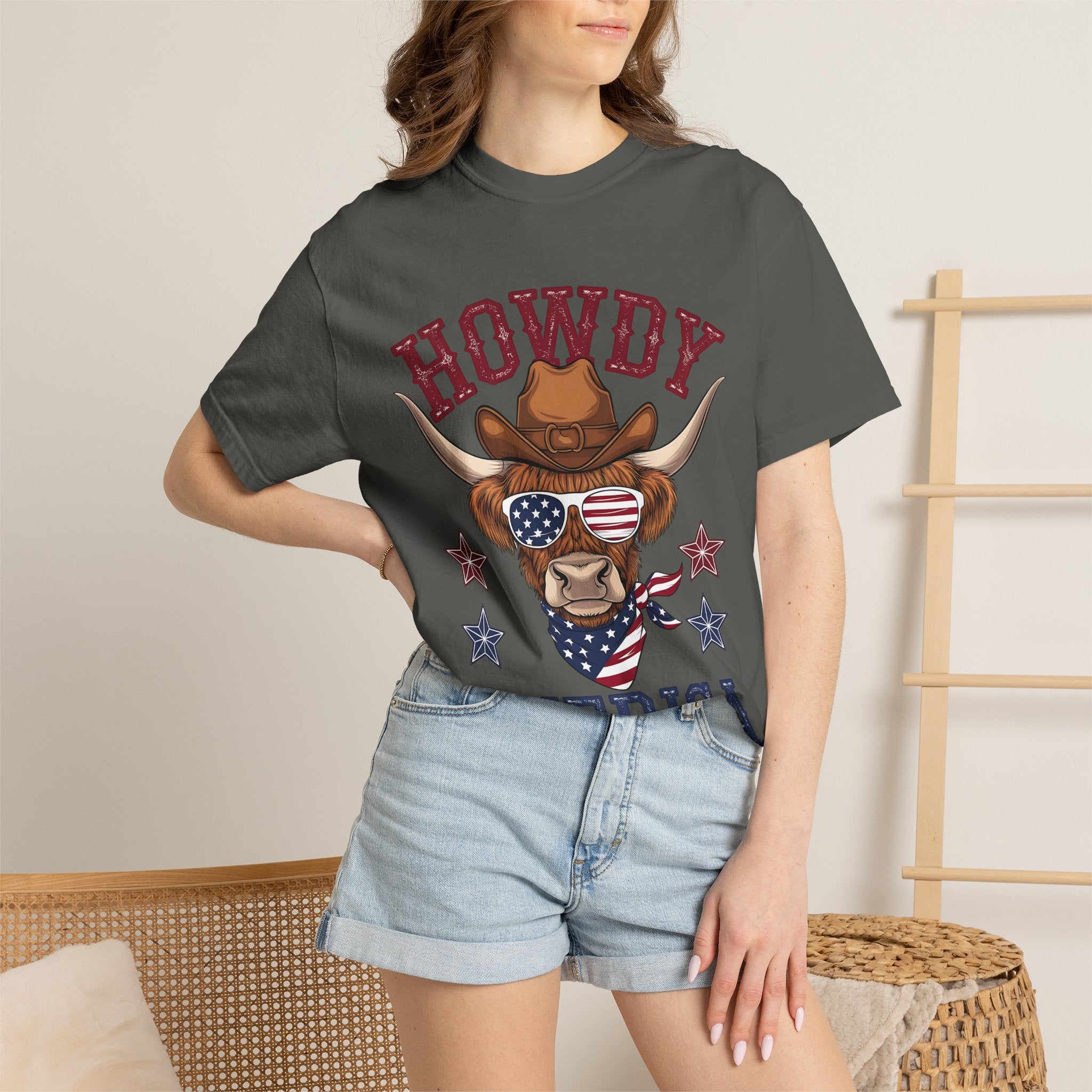 Howdy America Patriotic Cow Tee