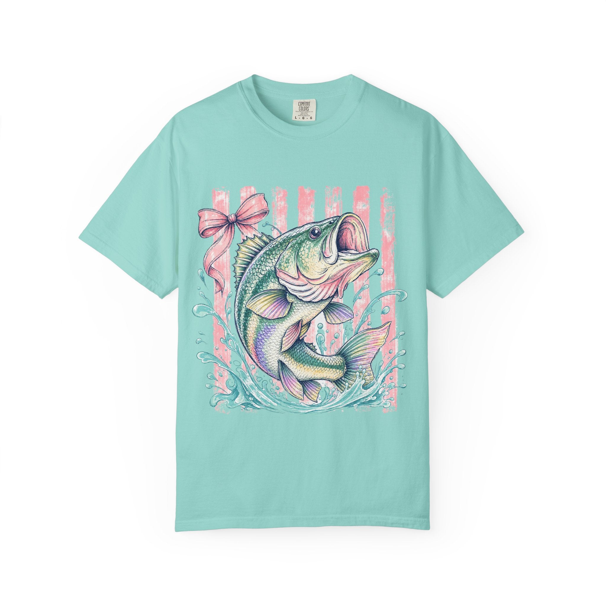 Bass Fish T-Shirt — Pastel Fishing Graphic Tee (Striped Background)
