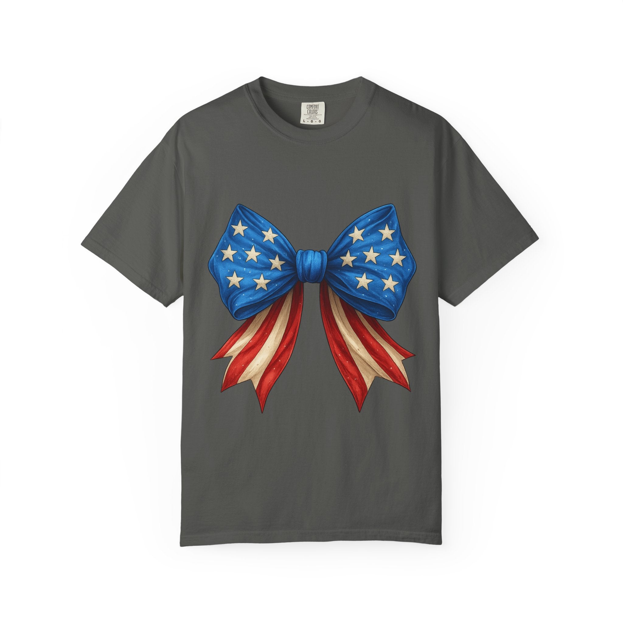 American Flag Bow T-Shirt — Patriotic Stars & Stripes Graphic Tee for Fourth of July