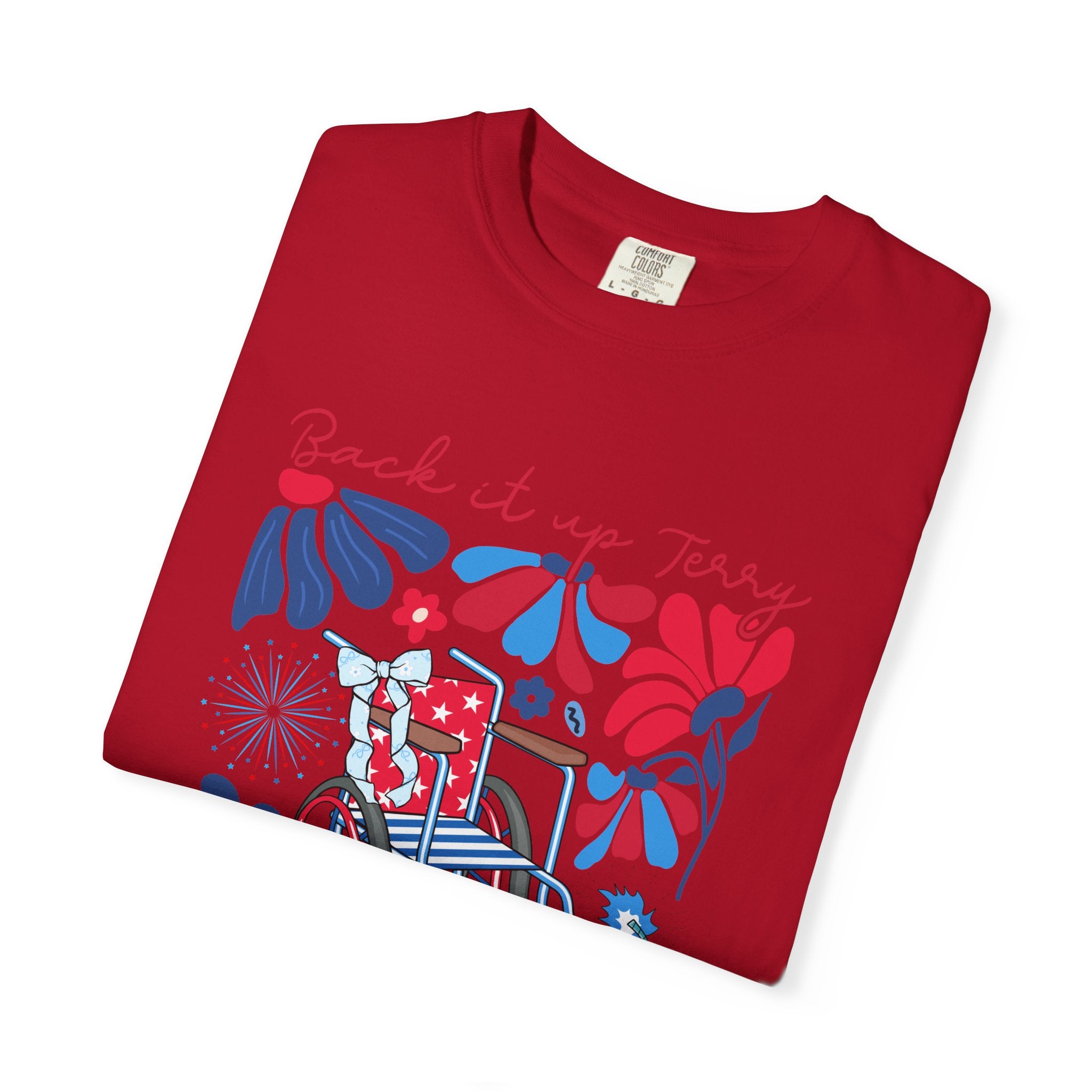 Retro Wheelchair Floral T-Shirt — "Push It in Reverse" Patriotic Graphic Tee