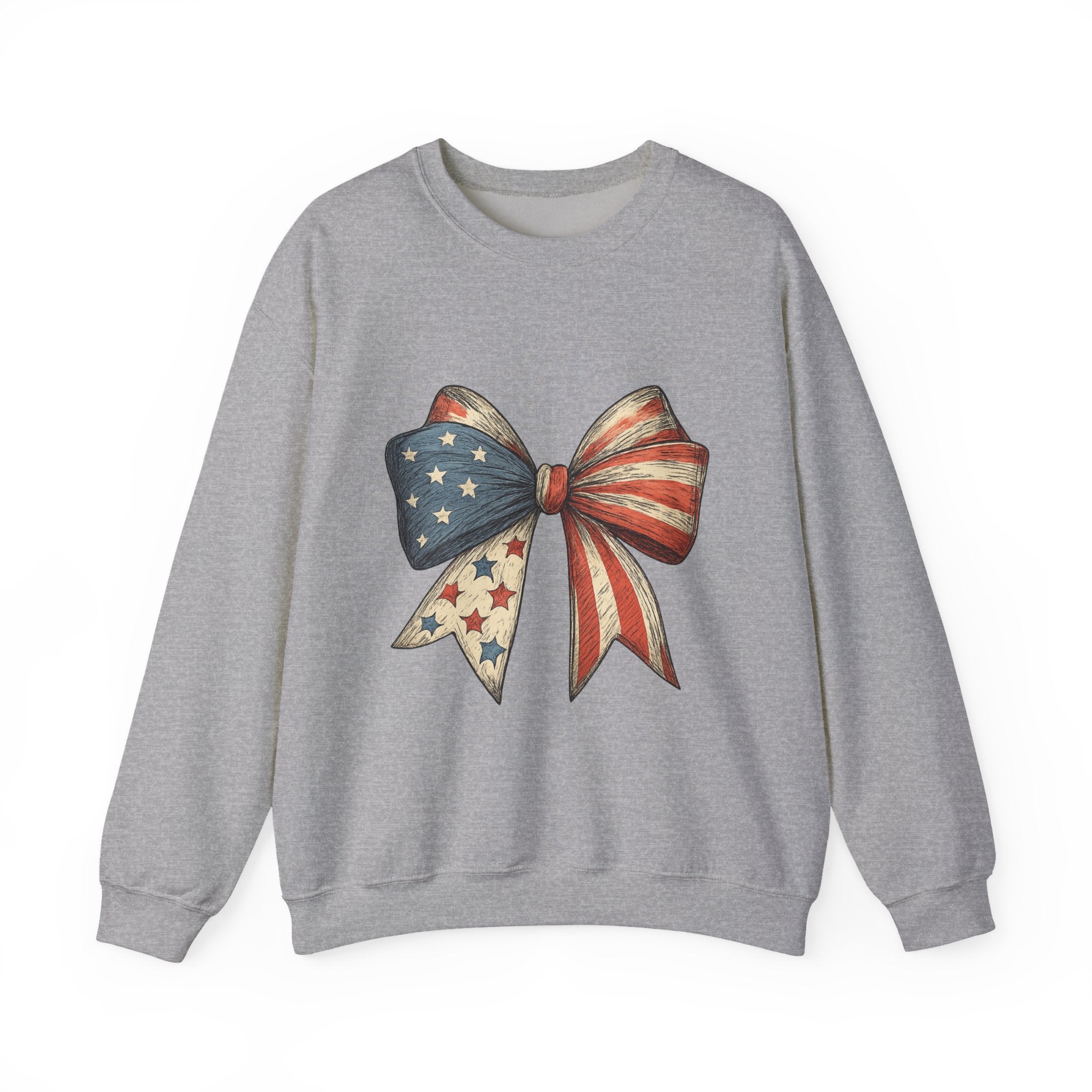 American Flag Bow Crewneck Sweatshirt — Patriotic Stars & Stripes Pullover