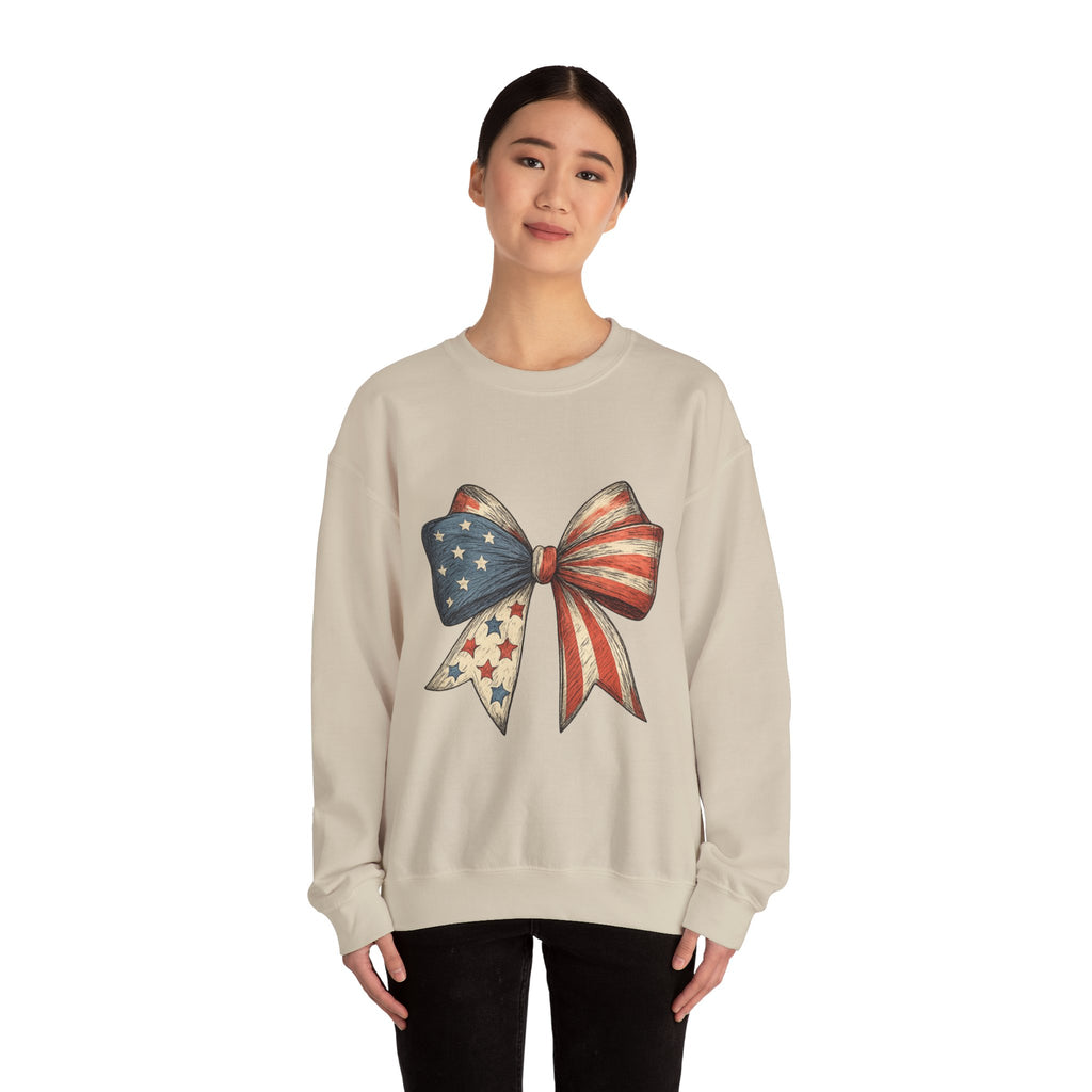 American Flag Bow Crewneck Sweatshirt — Patriotic Stars & Stripes Pullover