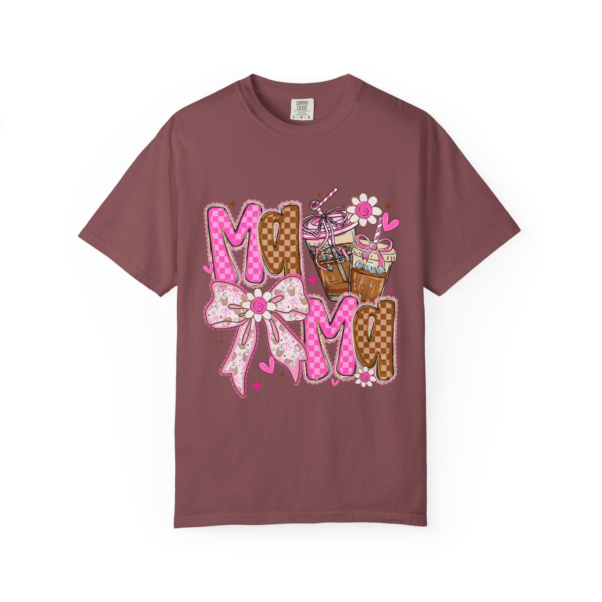 Mama Graphic T-Shirt — Pink Bow & Coffee Cute Mom Tee