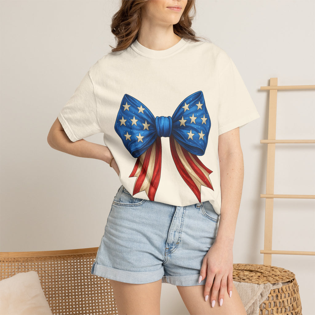 American Flag Bow T-Shirt — Patriotic Stars & Stripes Graphic Tee for Fourth of July