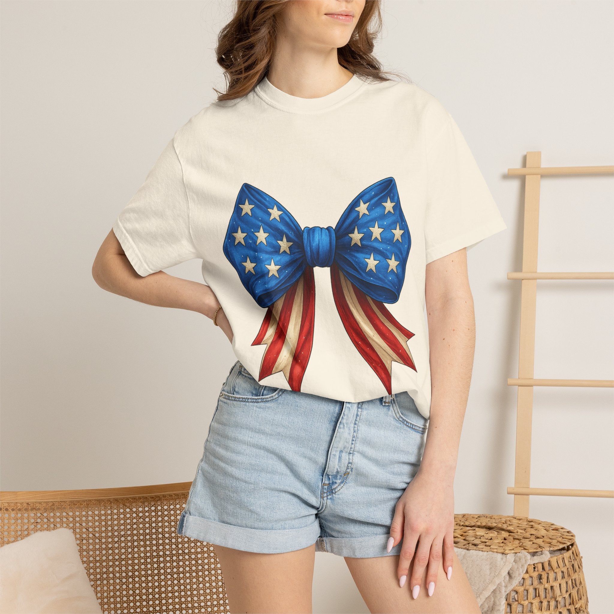 American Flag Bow T-Shirt — Patriotic Stars & Stripes Graphic Tee for Fourth of July
