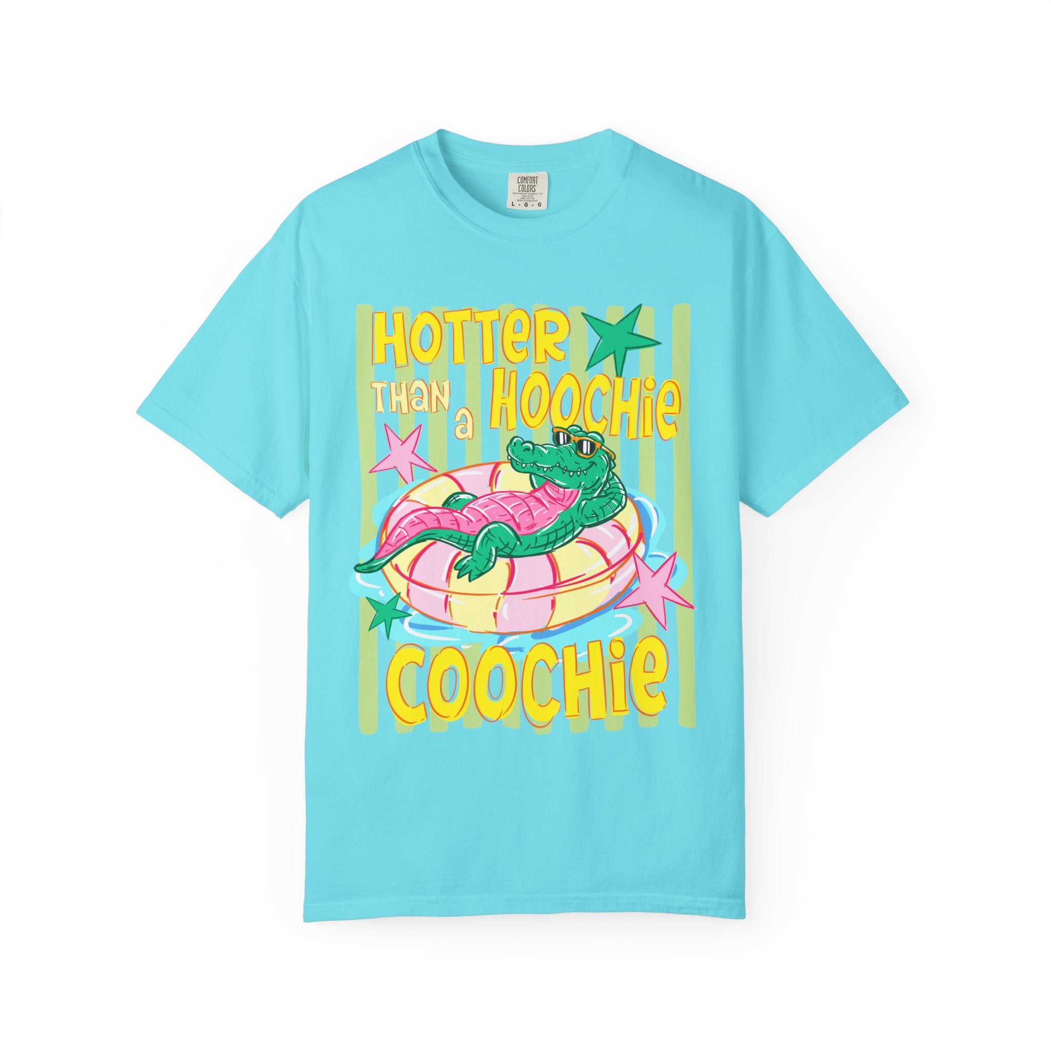 Graphic T-Shirt — “Hotter Than Hoochie Coochie” Retro Pool Float Design