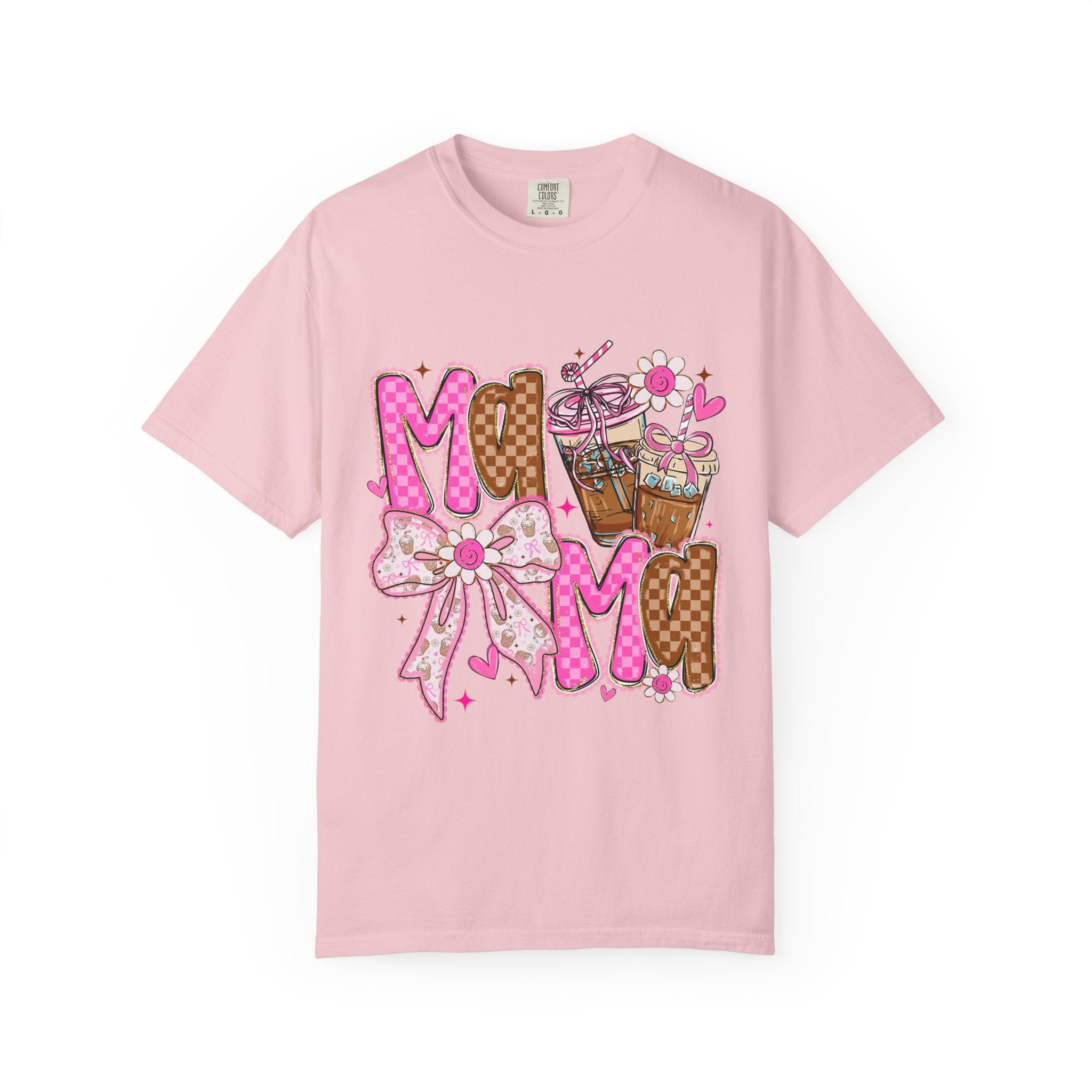 Mama Graphic T-Shirt — Pink Bow & Coffee Cute Mom Tee
