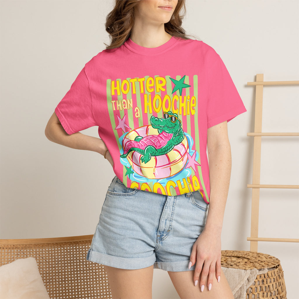 Graphic T-Shirt — “Hotter Than Hoochie Coochie” Retro Pool Float Design