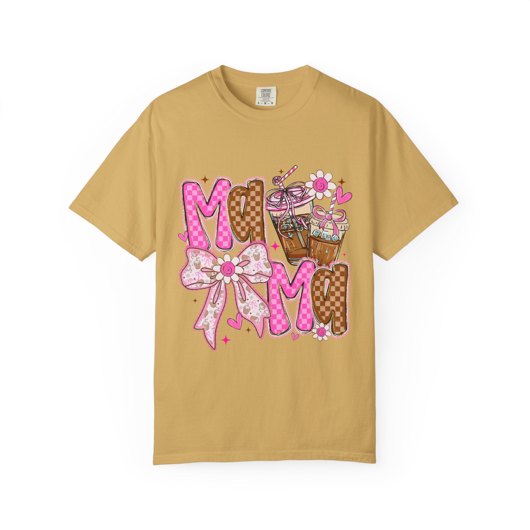 Mama Graphic T-Shirt — Pink Bow & Coffee Cute Mom Tee