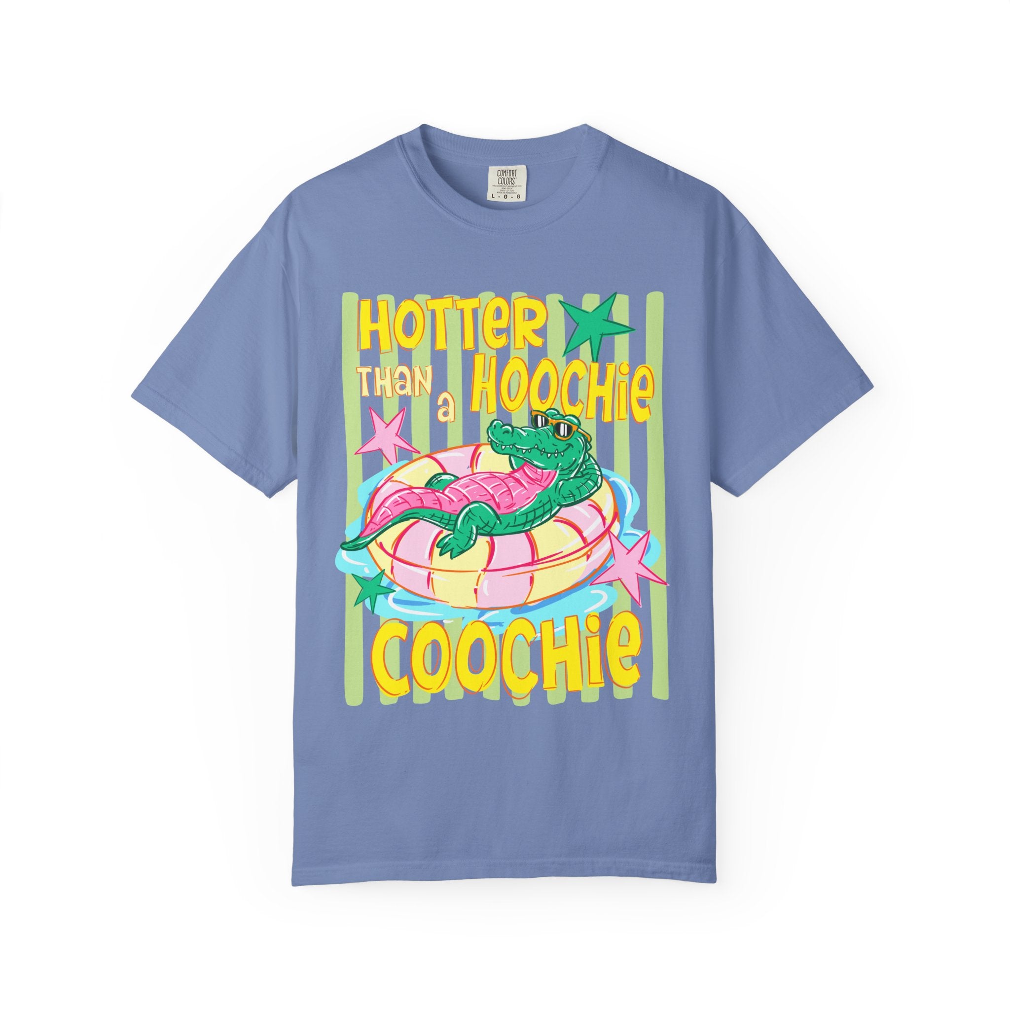 Graphic T-Shirt — “Hotter Than Hoochie Coochie” Retro Pool Float Design
