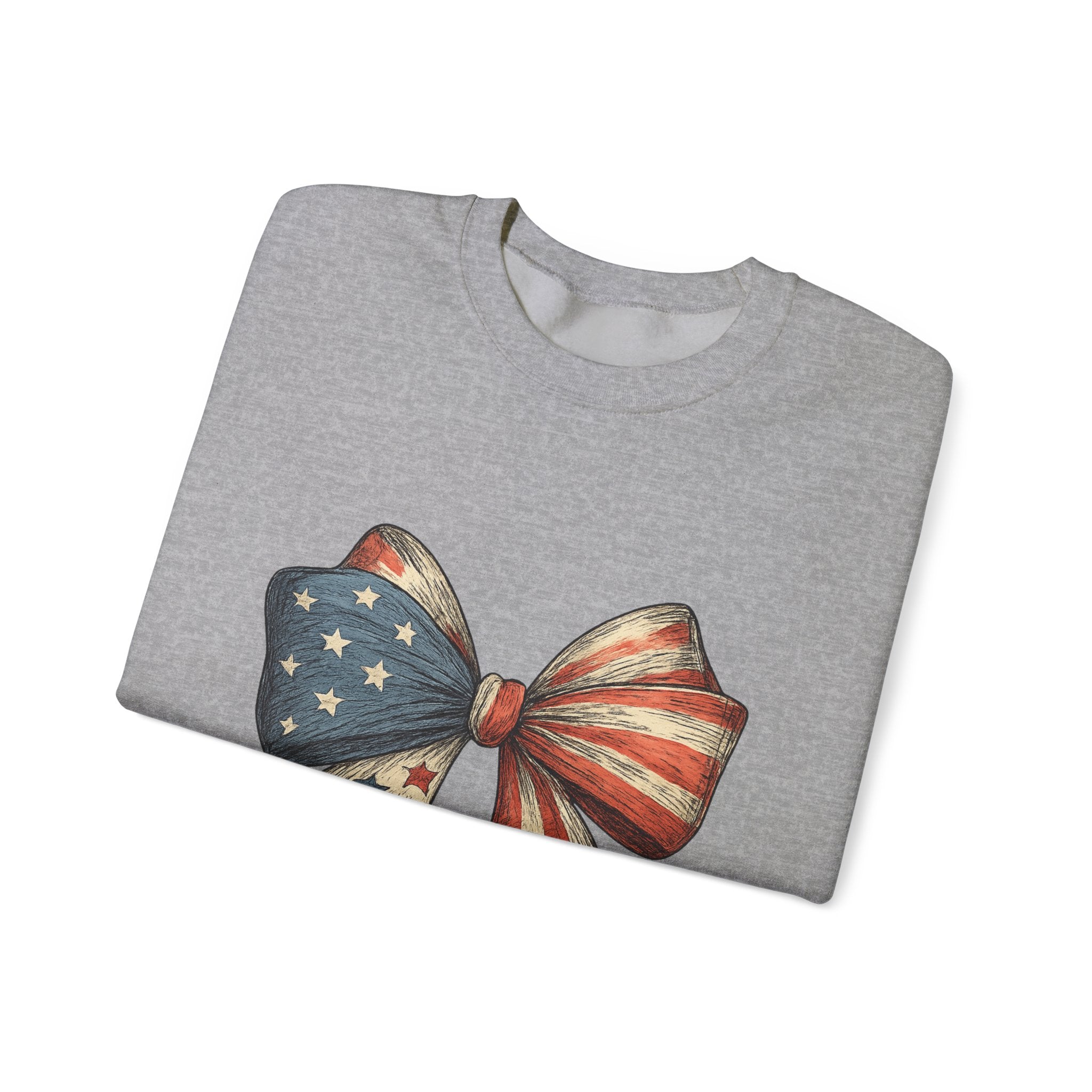 American Flag Bow Crewneck Sweatshirt — Patriotic Stars & Stripes Pullover