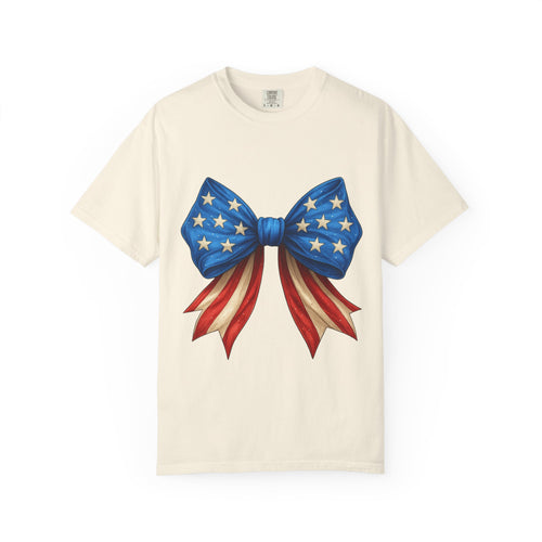 American Flag Bow T-Shirt — Patriotic Stars & Stripes Graphic Tee for Fourth of July