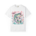 Bass Fish T-Shirt — Pastel Fishing Graphic Tee (Striped Background)