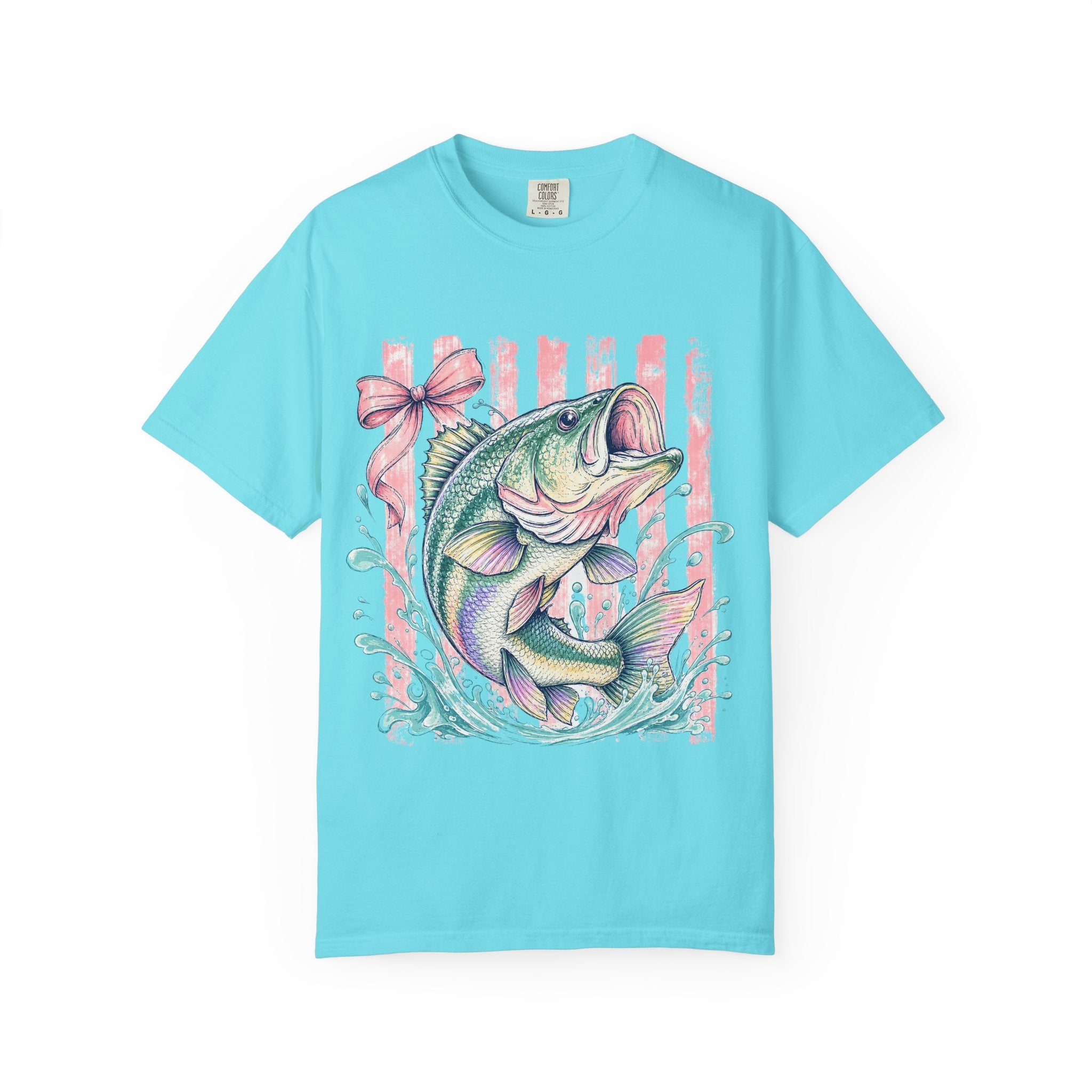 Bass Fish T-Shirt — Pastel Fishing Graphic Tee (Striped Background)