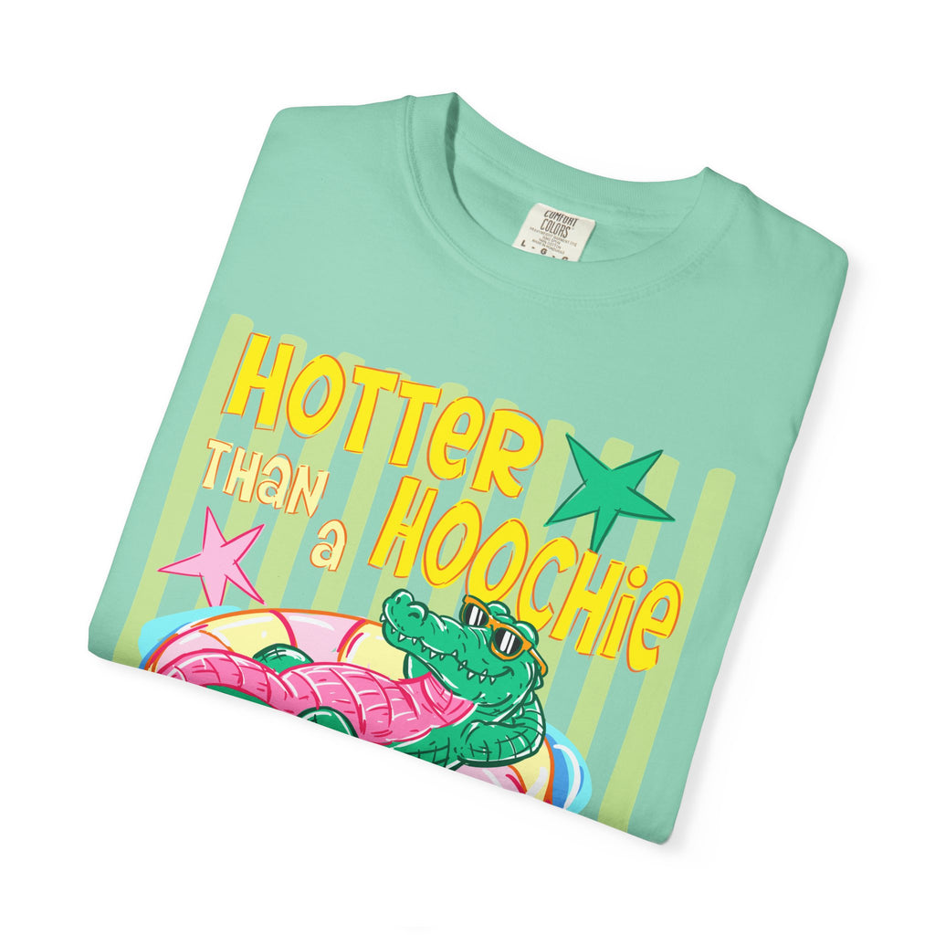 Graphic T-Shirt — “Hotter Than Hoochie Coochie” Retro Pool Float Design