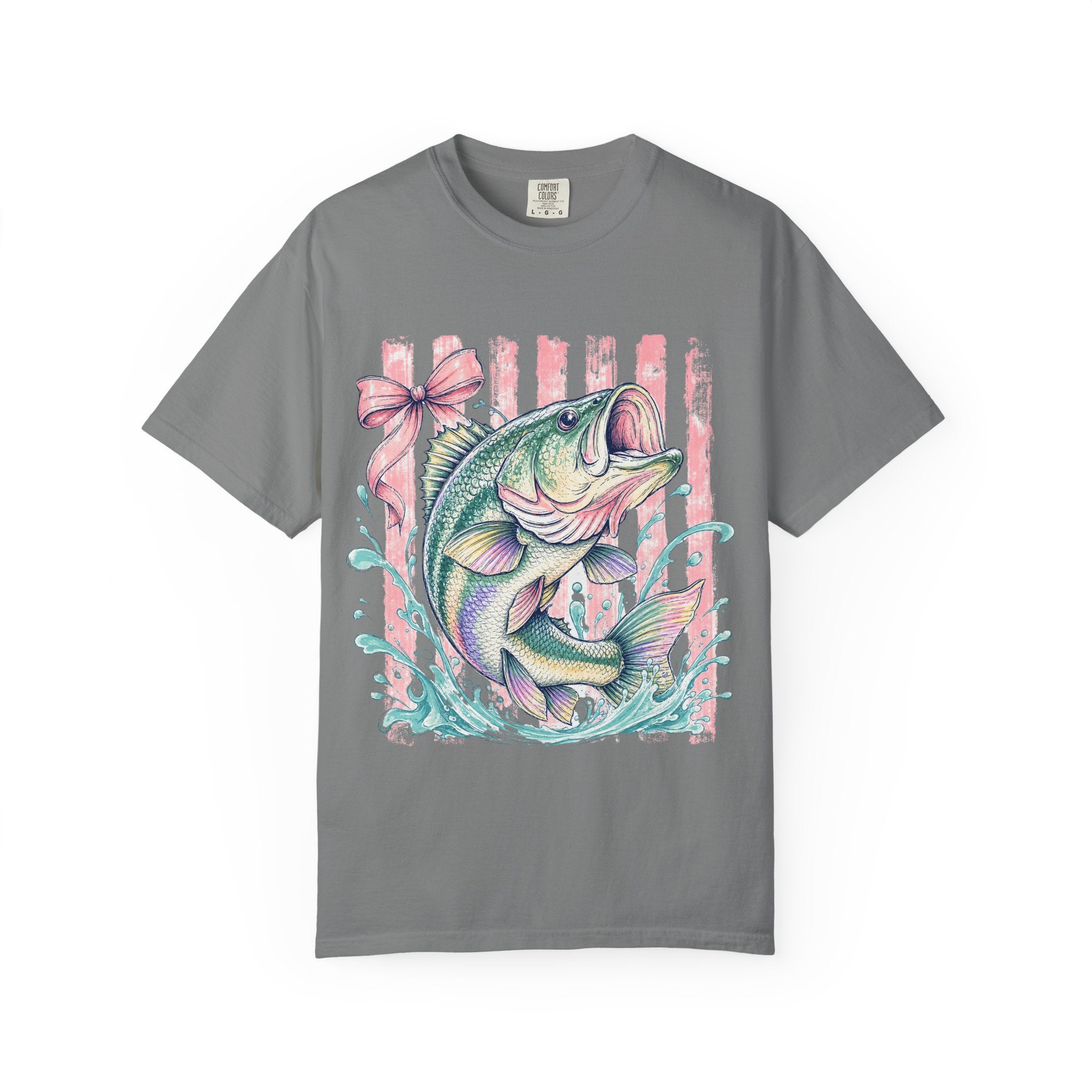 Bass Fish T-Shirt — Pastel Fishing Graphic Tee (Striped Background)