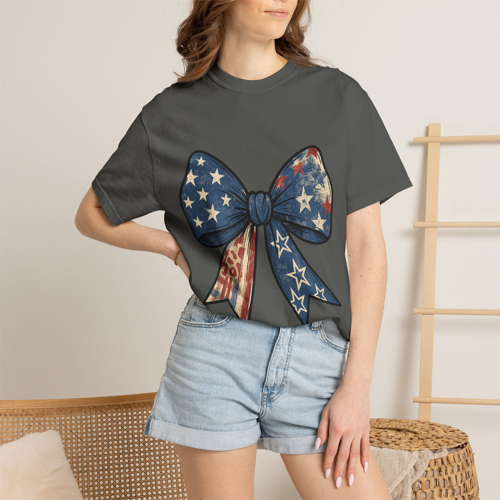 Patriotic Bow T-Shirt — American Flag Bow Graphic Tee for 4th of July