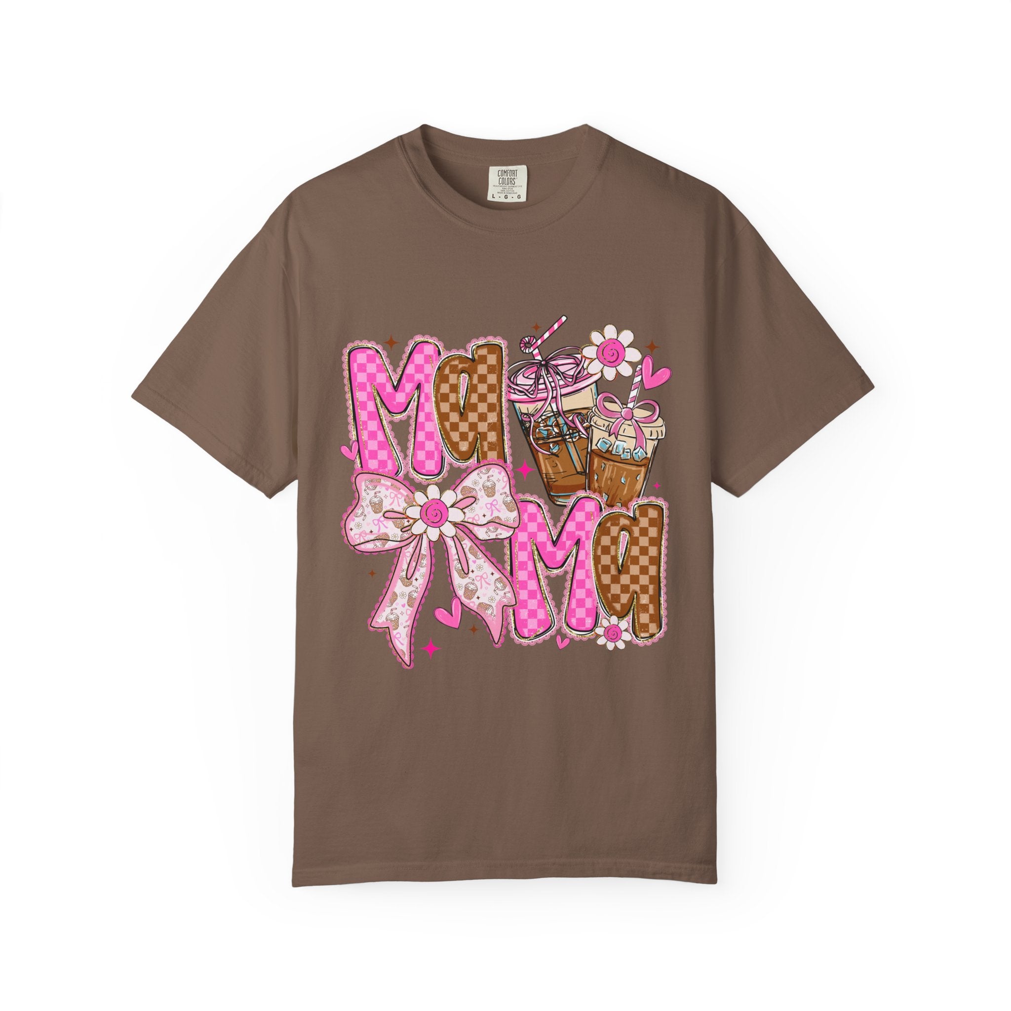 Mama Graphic T-Shirt — Pink Bow & Coffee Cute Mom Tee