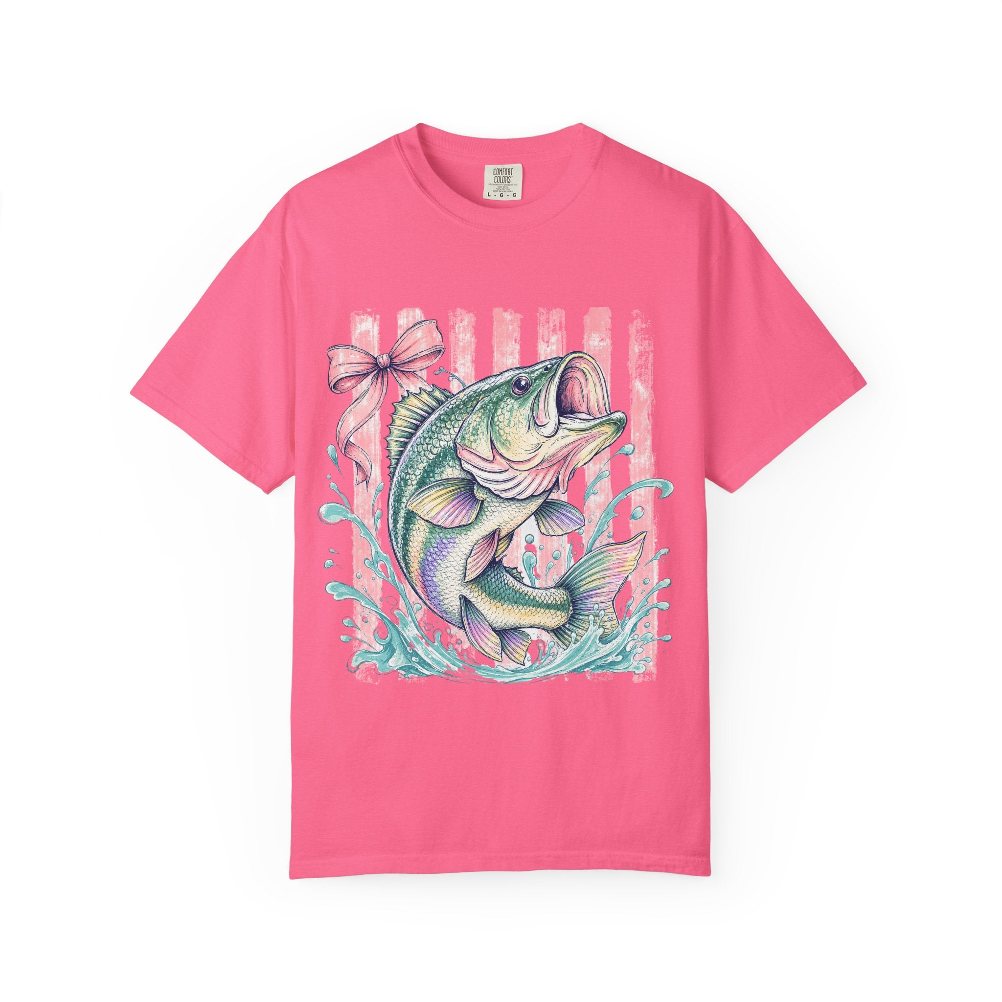 Bass Fish T-Shirt — Pastel Fishing Graphic Tee (Striped Background)