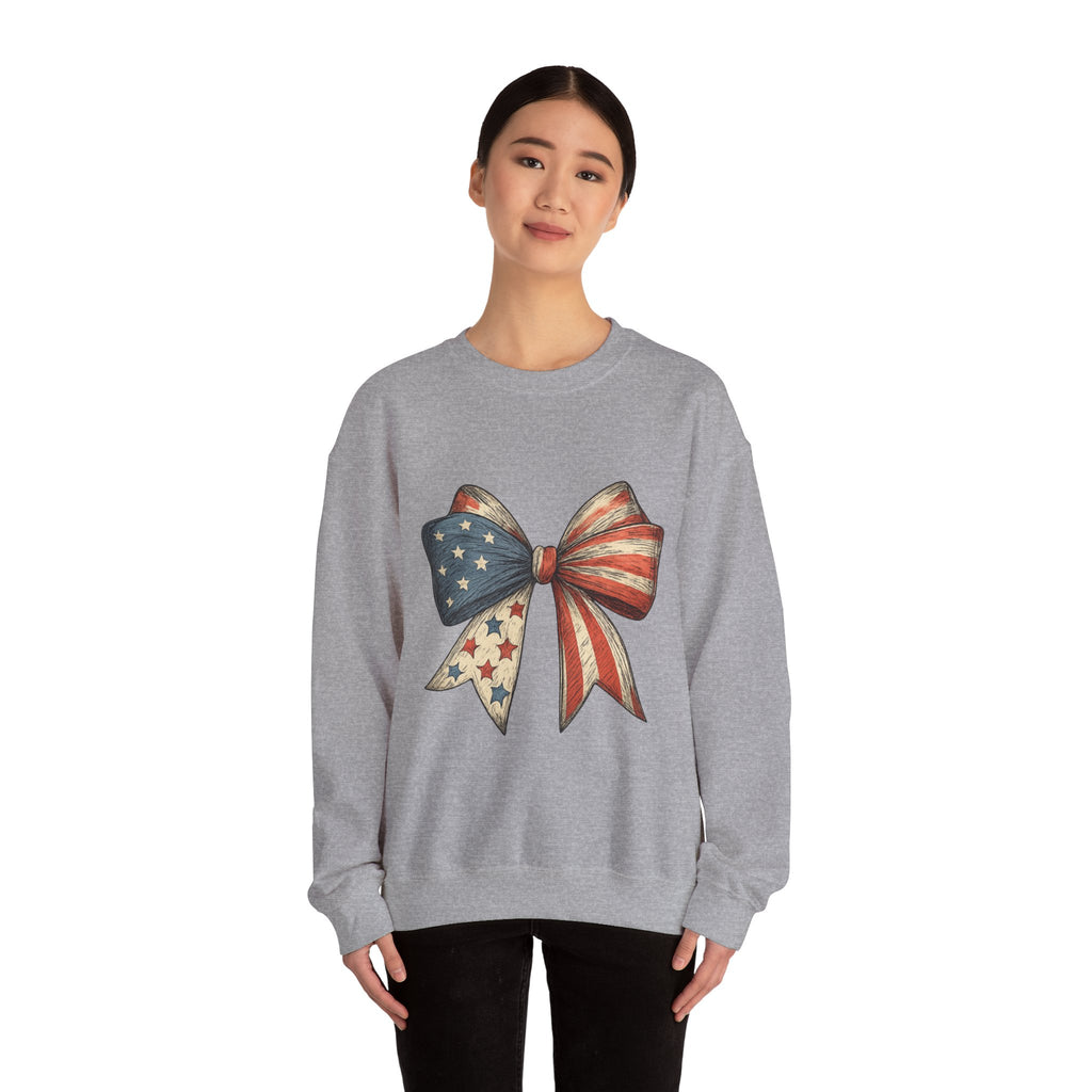 American Flag Bow Crewneck Sweatshirt — Patriotic Stars & Stripes Pullover
