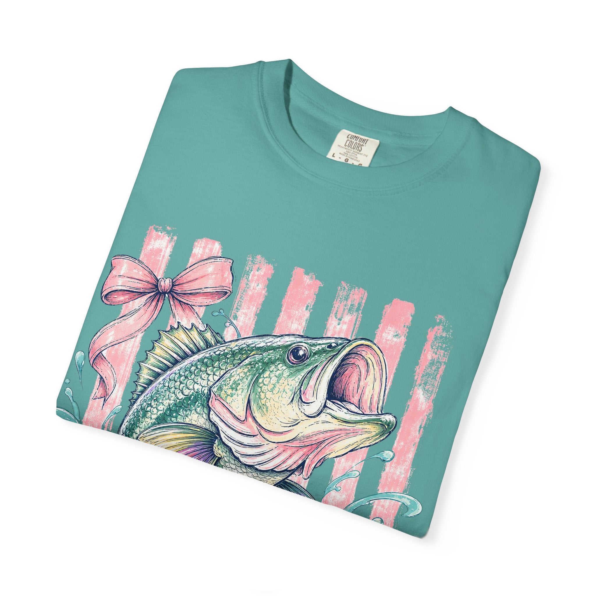 Bass Fish T-Shirt — Pastel Fishing Graphic Tee (Striped Background)