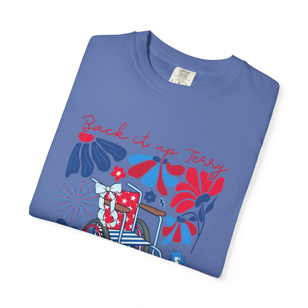 Retro Wheelchair Floral T-Shirt — "Push It in Reverse" Patriotic Graphic Tee