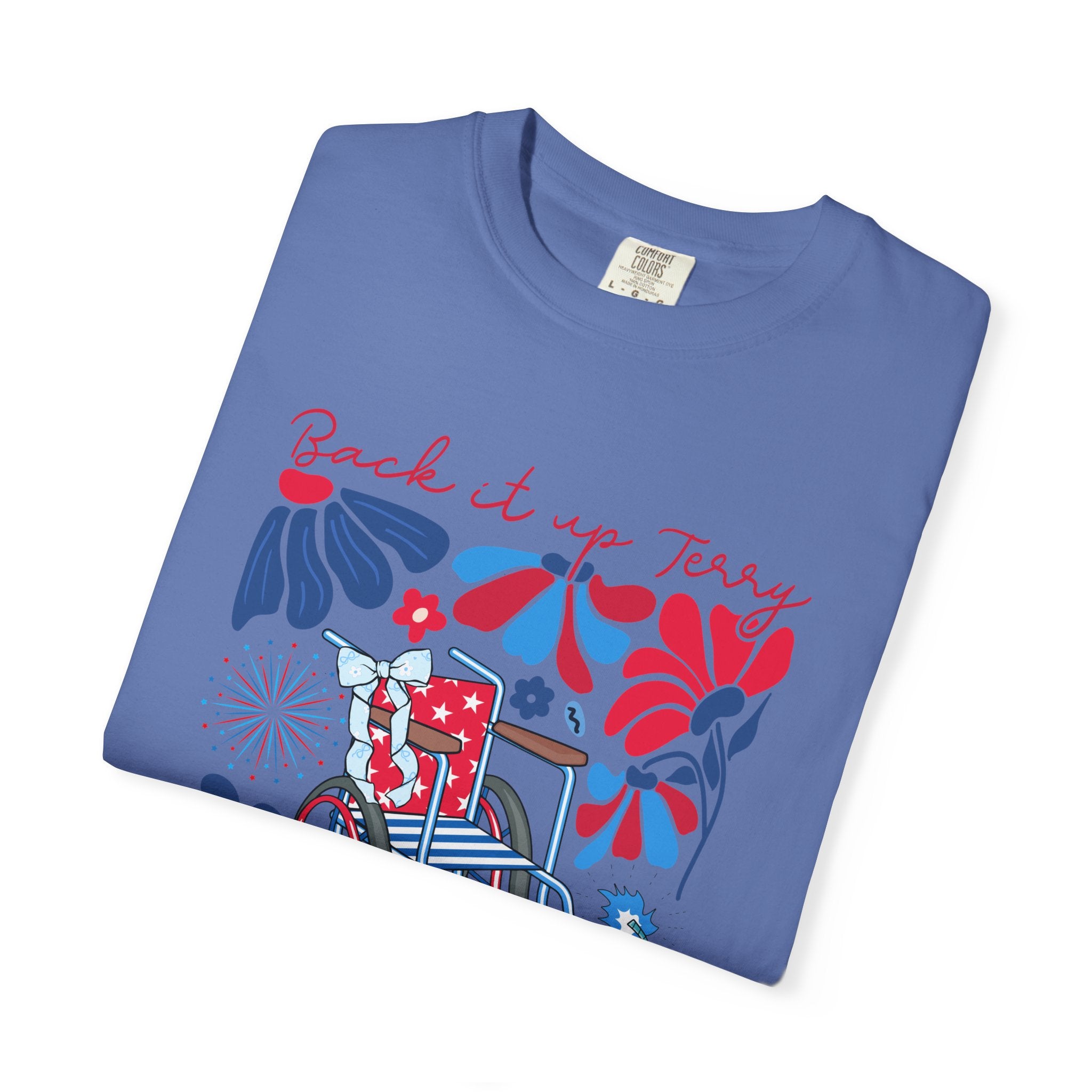 Retro Wheelchair Floral T-Shirt — "Push It in Reverse" Patriotic Graphic Tee