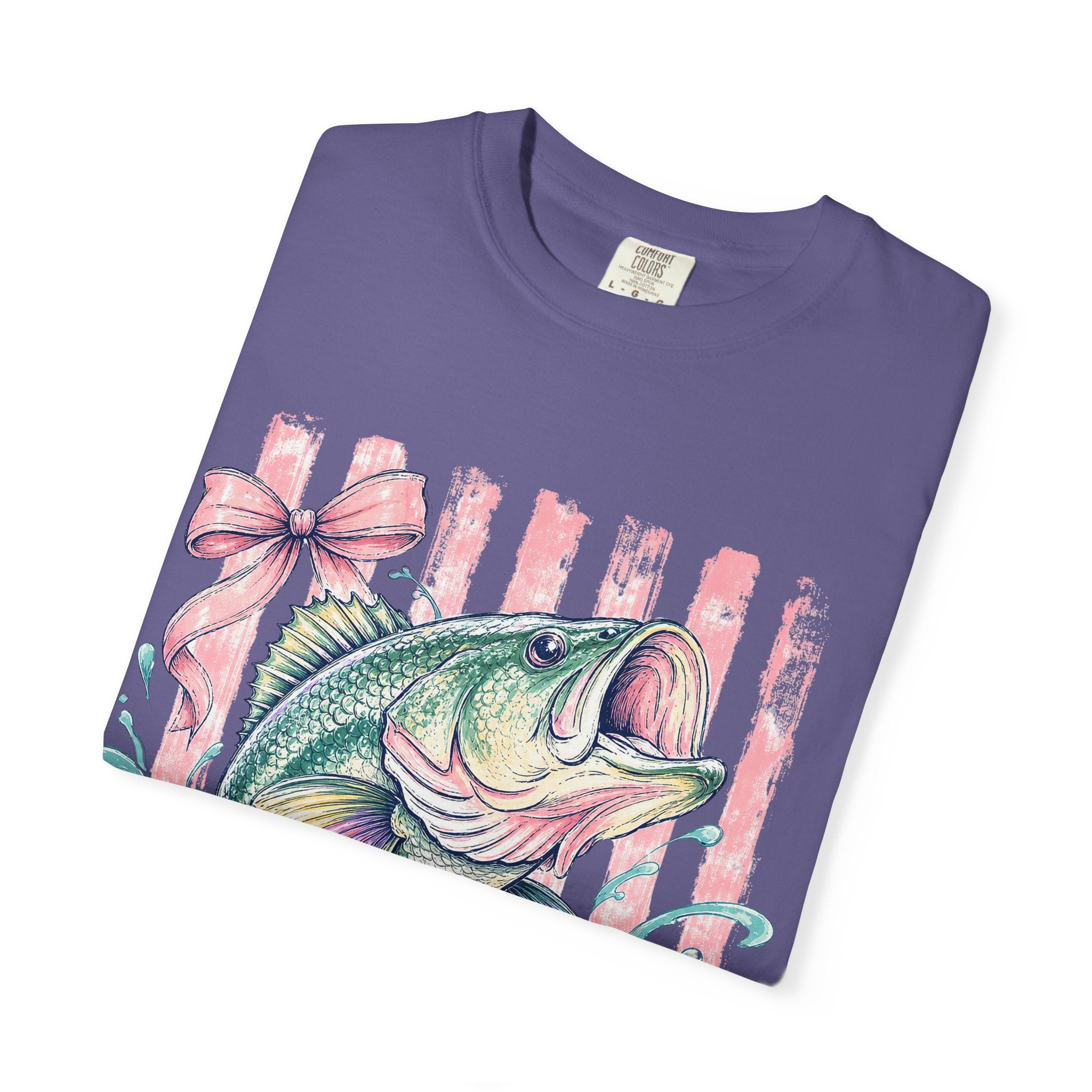 Bass Fish T-Shirt — Pastel Fishing Graphic Tee (Striped Background)