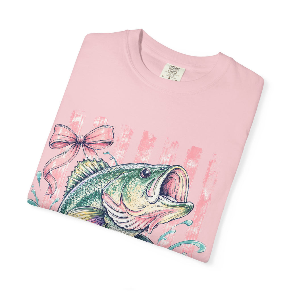 Bass Fish T-Shirt — Pastel Fishing Graphic Tee (Striped Background)