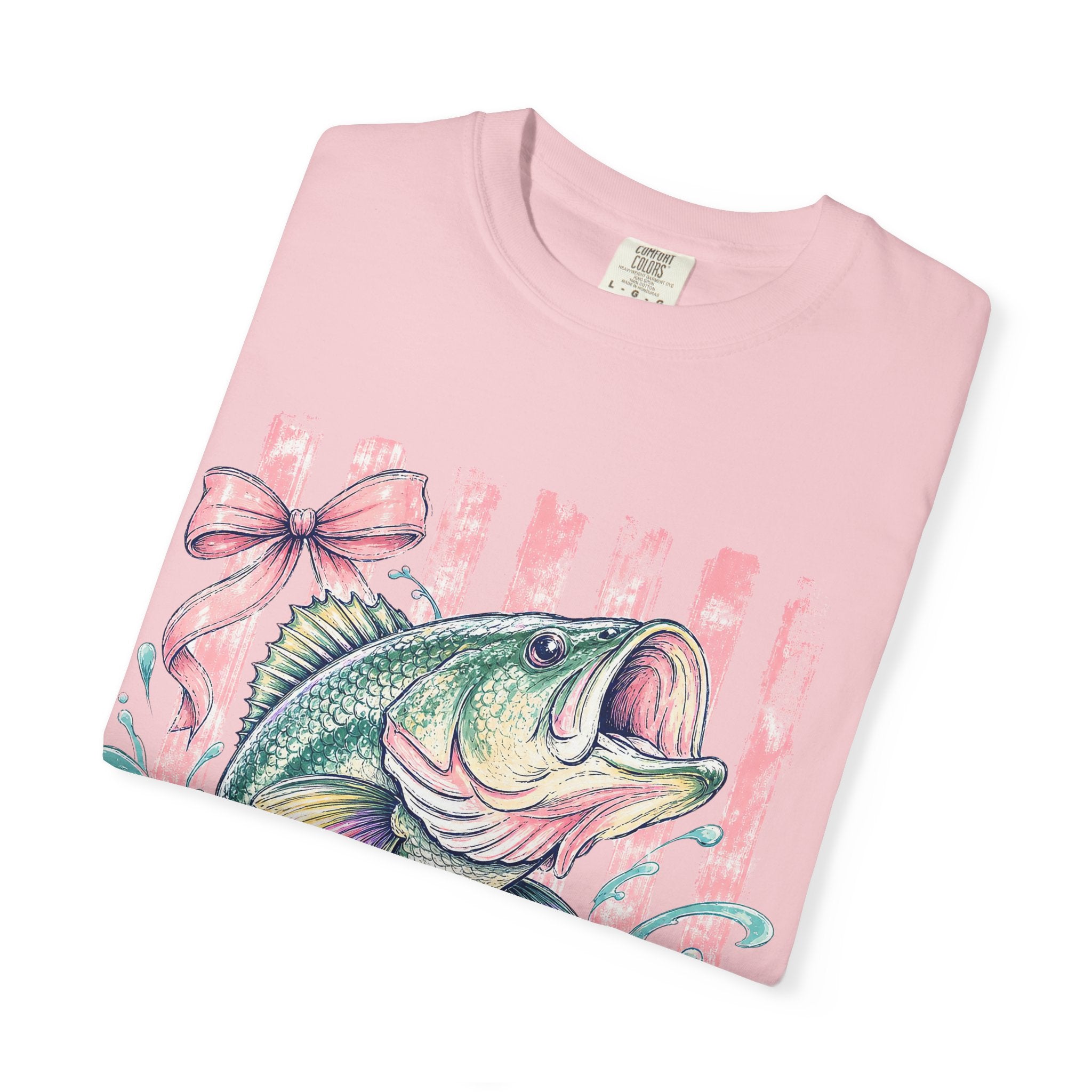 Bass Fish T-Shirt — Pastel Fishing Graphic Tee (Striped Background)