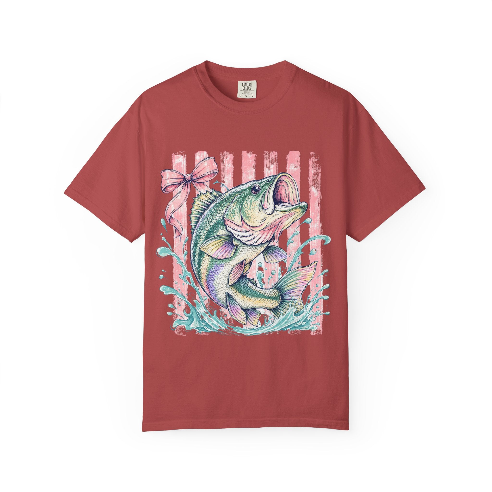 Bass Fish T-Shirt — Pastel Fishing Graphic Tee (Striped Background)