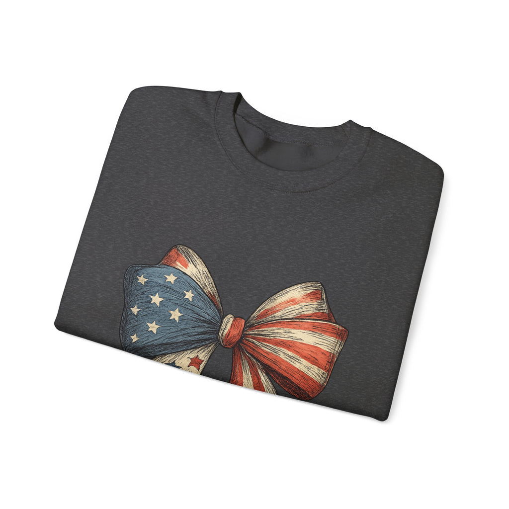 American Flag Bow Crewneck Sweatshirt — Patriotic Stars & Stripes Pullover