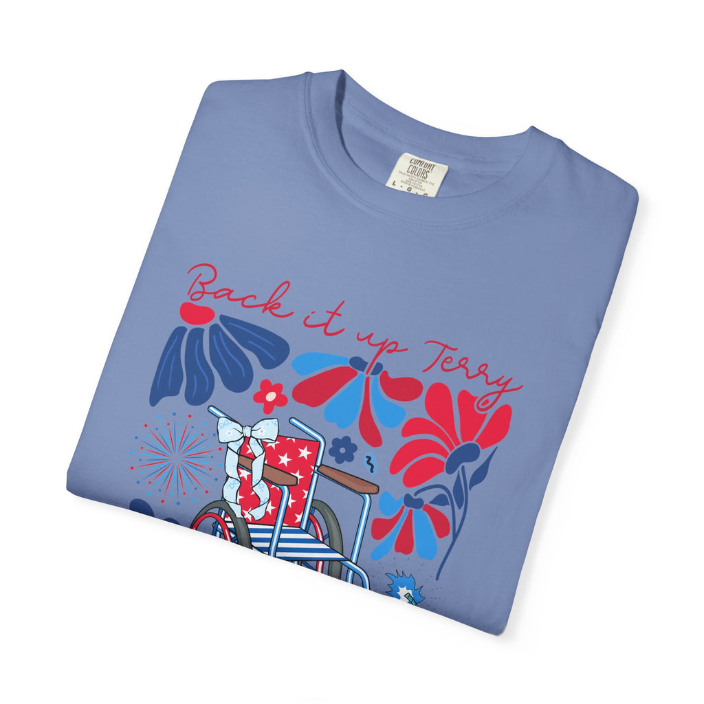 Retro Wheelchair Floral T-Shirt — "Push It in Reverse" Patriotic Graphic Tee