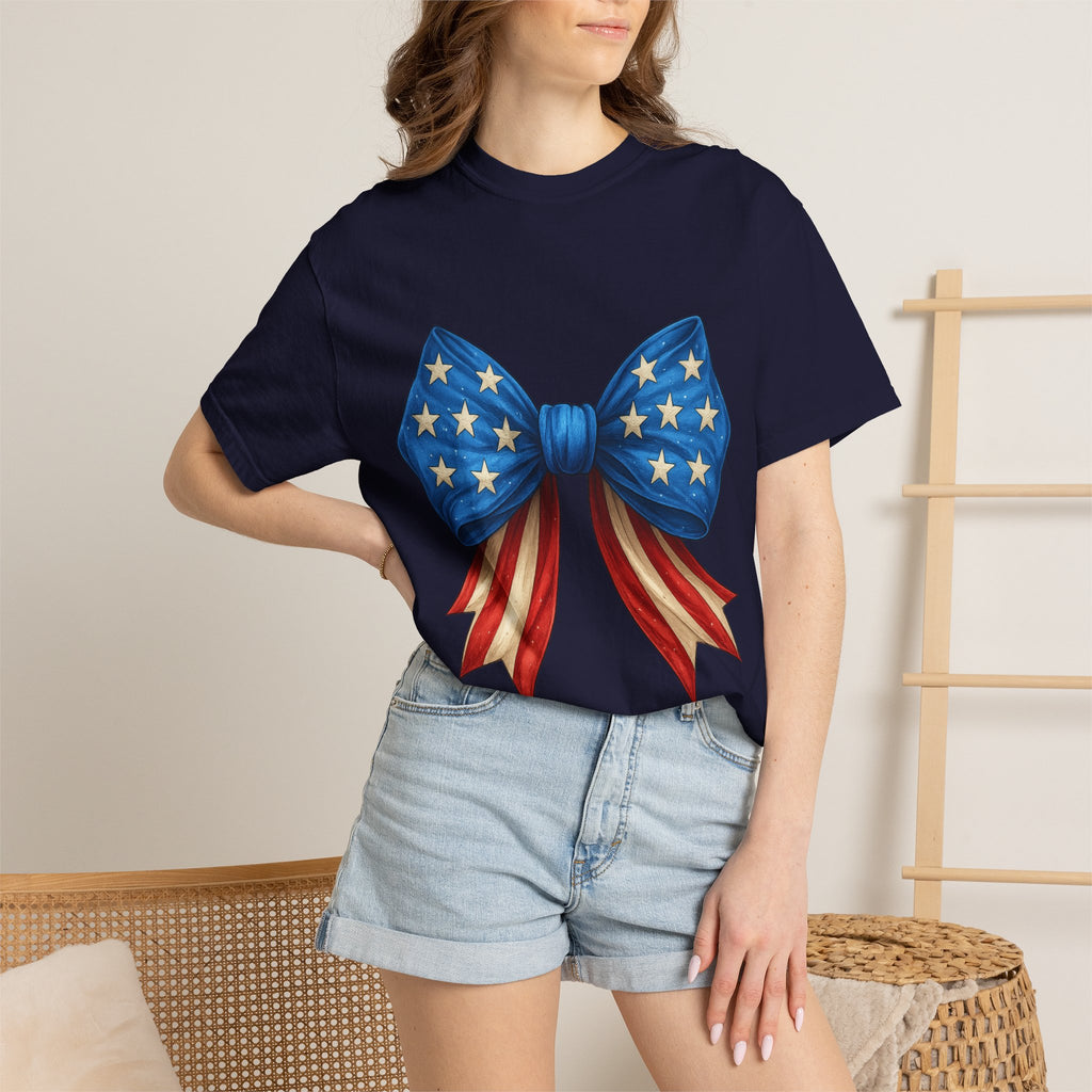 American Flag Bow T-Shirt — Patriotic Stars & Stripes Graphic Tee for Fourth of July