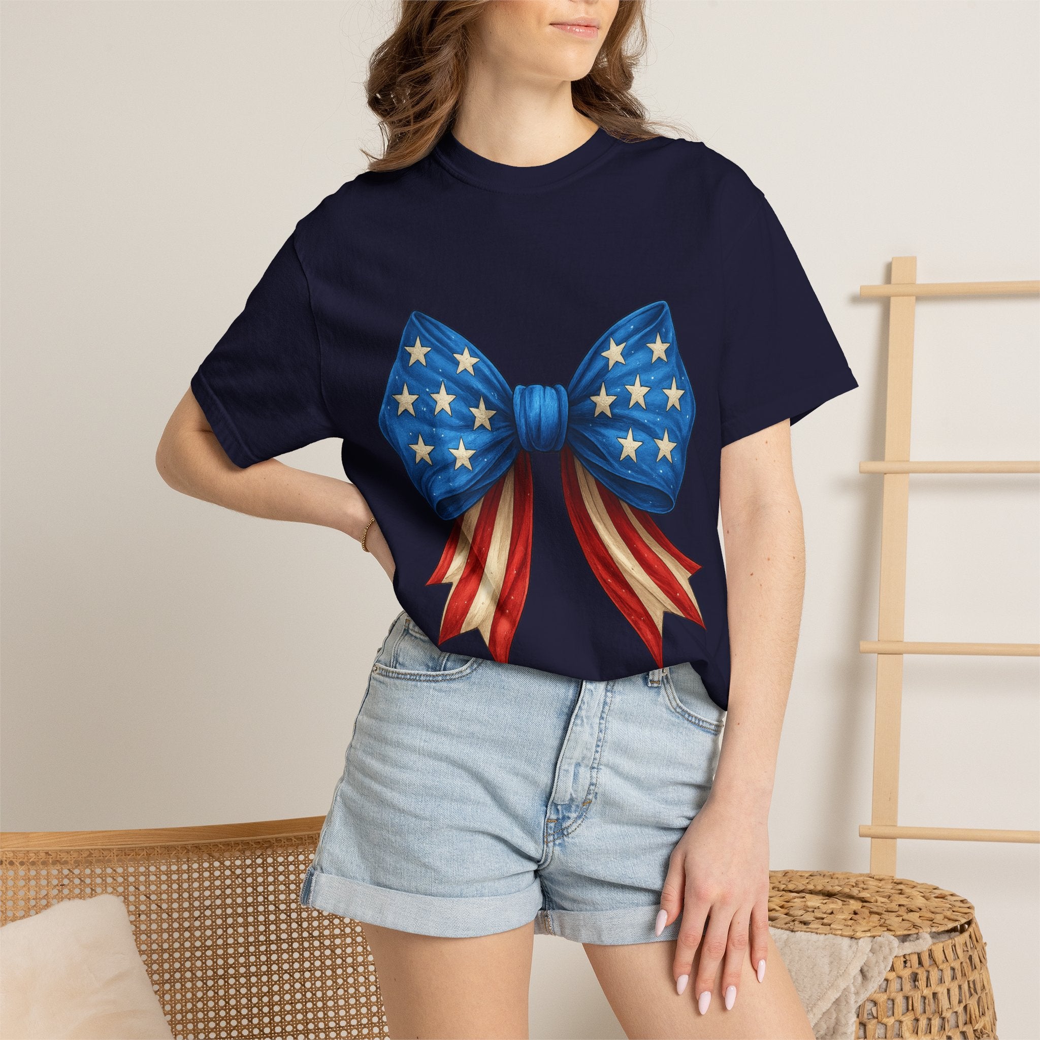 American Flag Bow T-Shirt — Patriotic Stars & Stripes Graphic Tee for Fourth of July