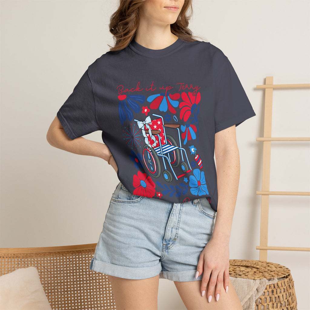 Retro Wheelchair Floral T-Shirt — "Push It in Reverse" Patriotic Graphic Tee