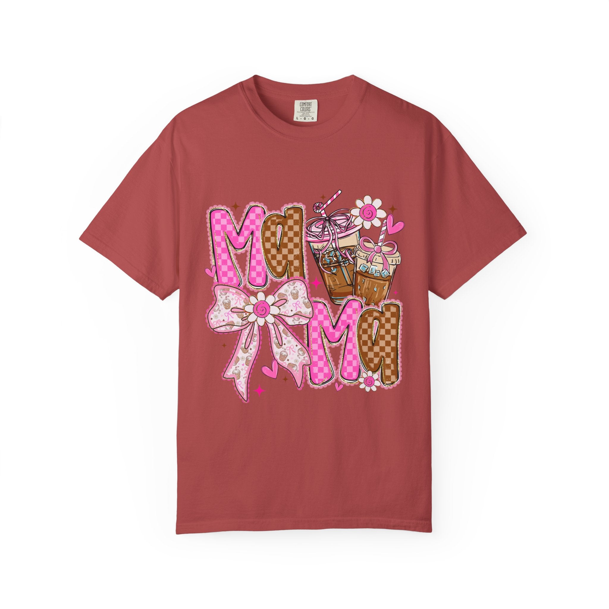 Mama Graphic T-Shirt — Pink Bow & Coffee Cute Mom Tee