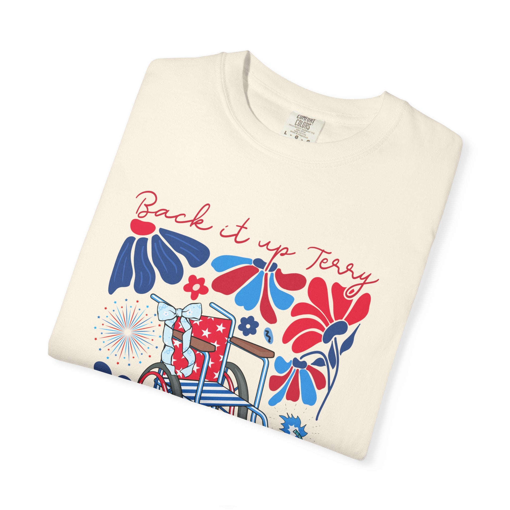 Retro Wheelchair Floral T-Shirt — "Push It in Reverse" Patriotic Graphic Tee
