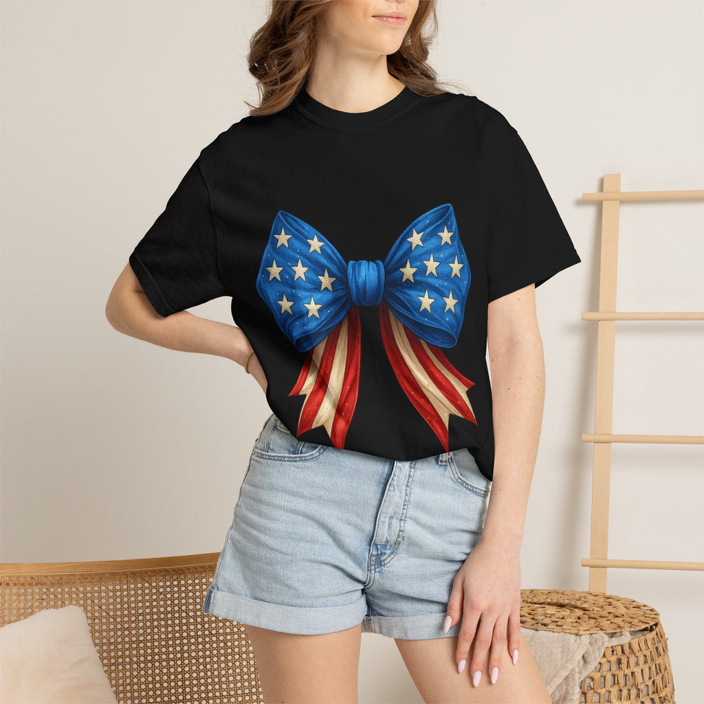 American Flag Bow T-Shirt — Patriotic Stars & Stripes Graphic Tee for Fourth of July