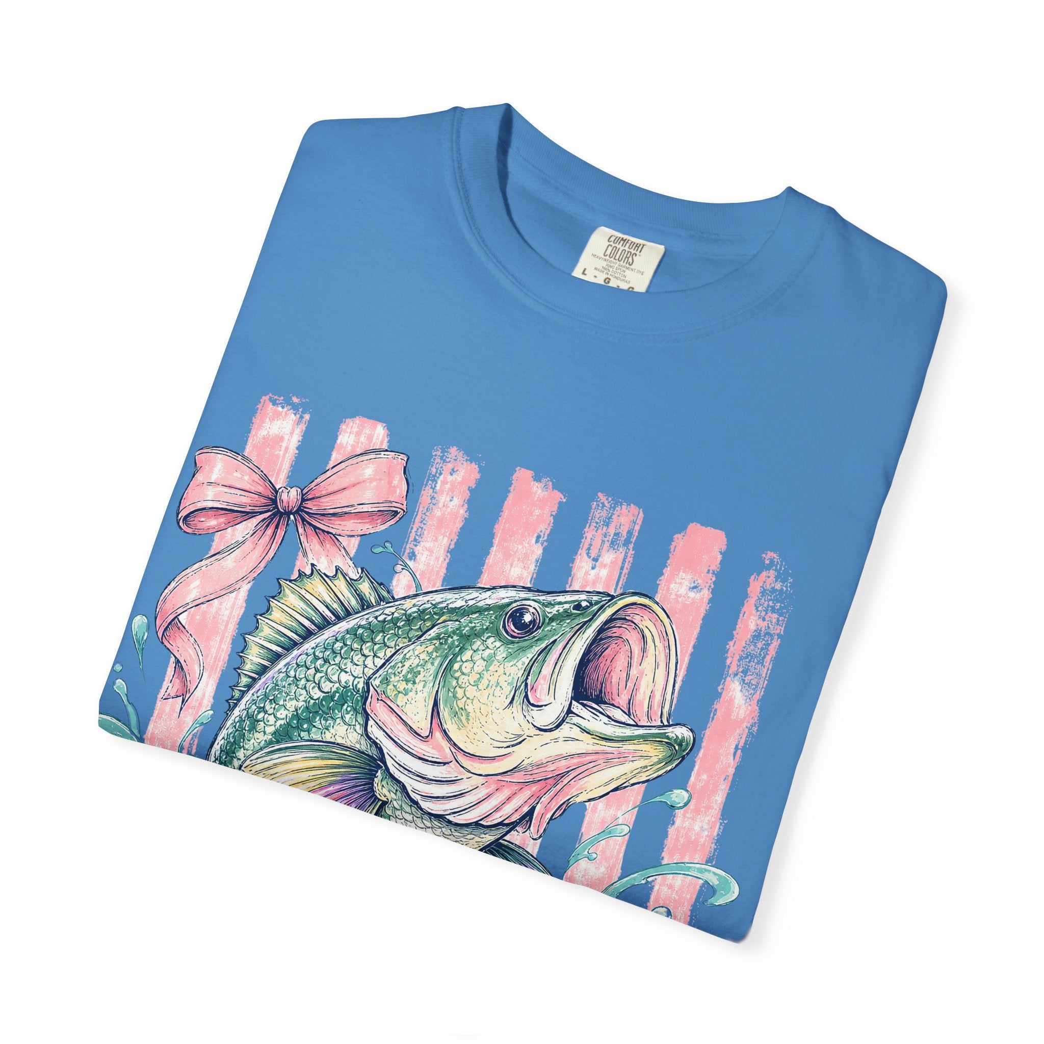 Bass Fish T-Shirt — Pastel Fishing Graphic Tee (Striped Background)