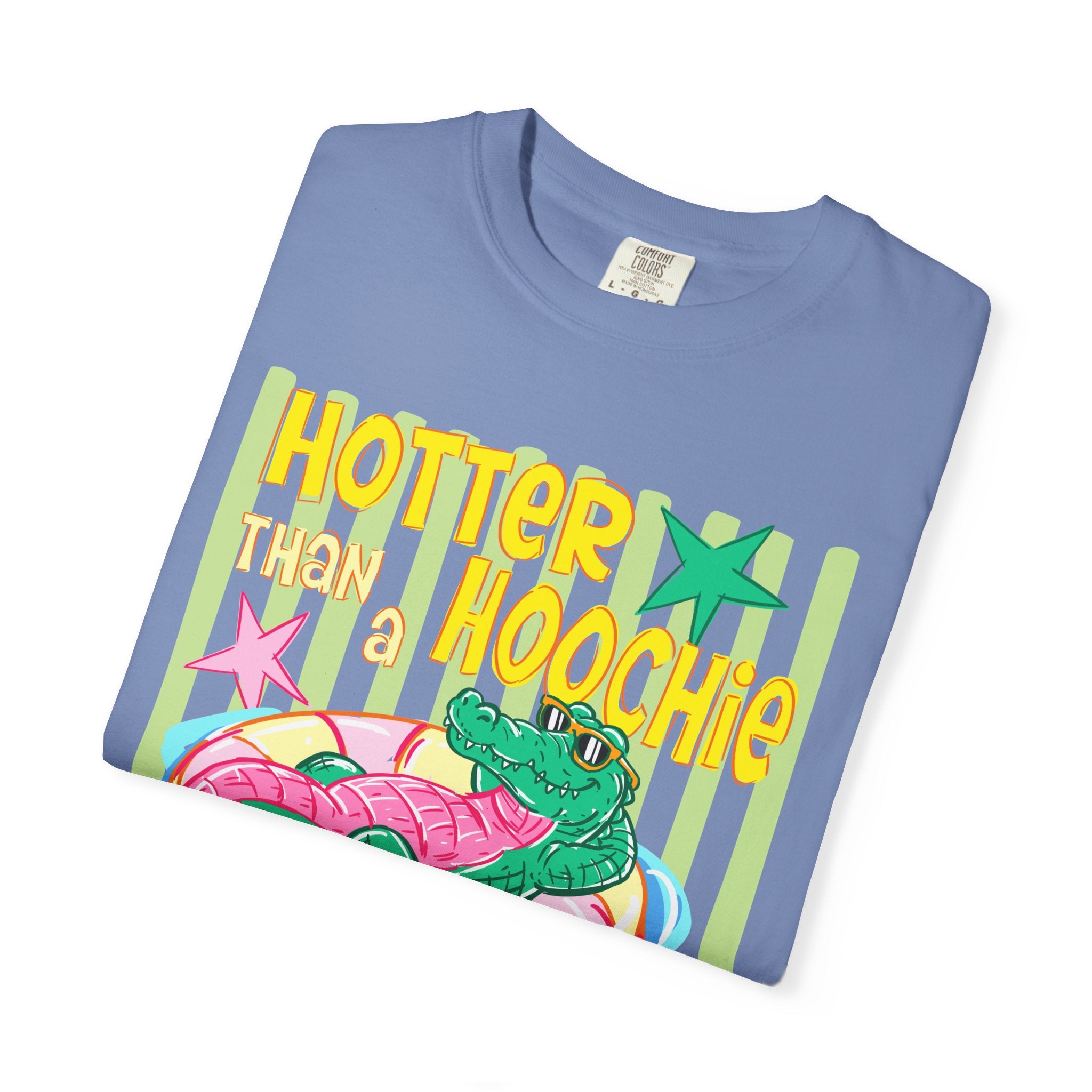 Graphic T-Shirt — “Hotter Than Hoochie Coochie” Retro Pool Float Design