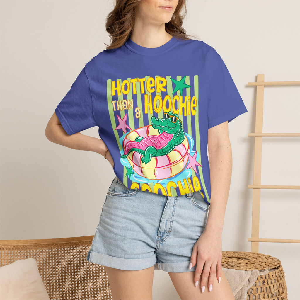 Graphic T-Shirt — “Hotter Than Hoochie Coochie” Retro Pool Float Design